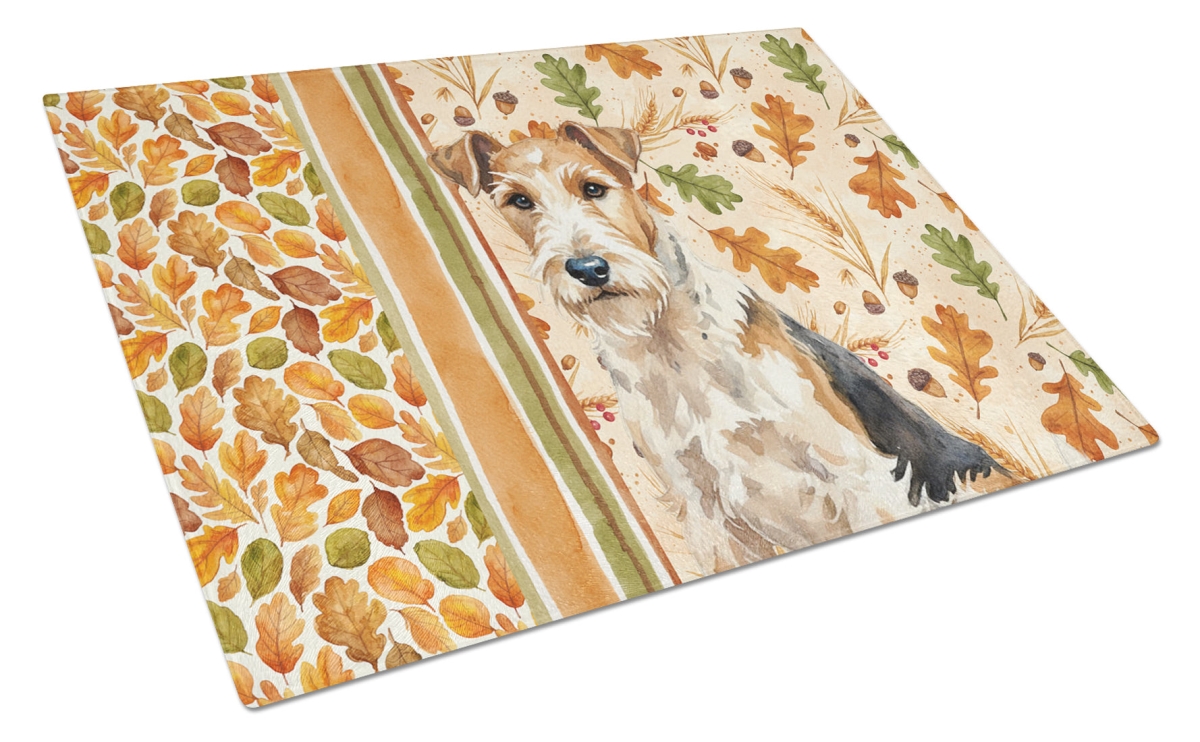 Picture of Carolines Treasures WDK8057LCB 15 x 12 in. Wire Fox Terrier Heirloom Fall Glass Cutting Board