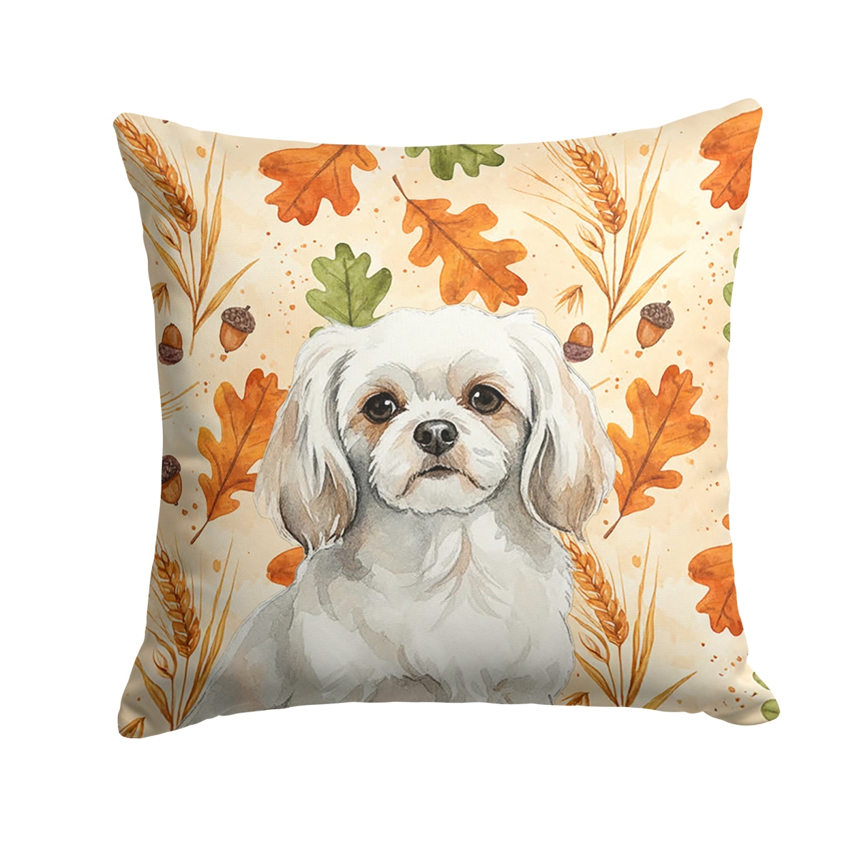 WDK8043PW1414 14 x 14 in. White Tibetan Spaniel Heirloom Fall Throw Pillow