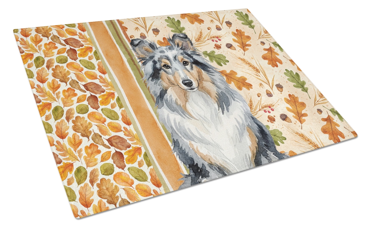 Picture of Carolines Treasures WDK8011LCB 15 x 12 in. Blue Merle Sheltie Heirloom Fall Glass Cutting Board