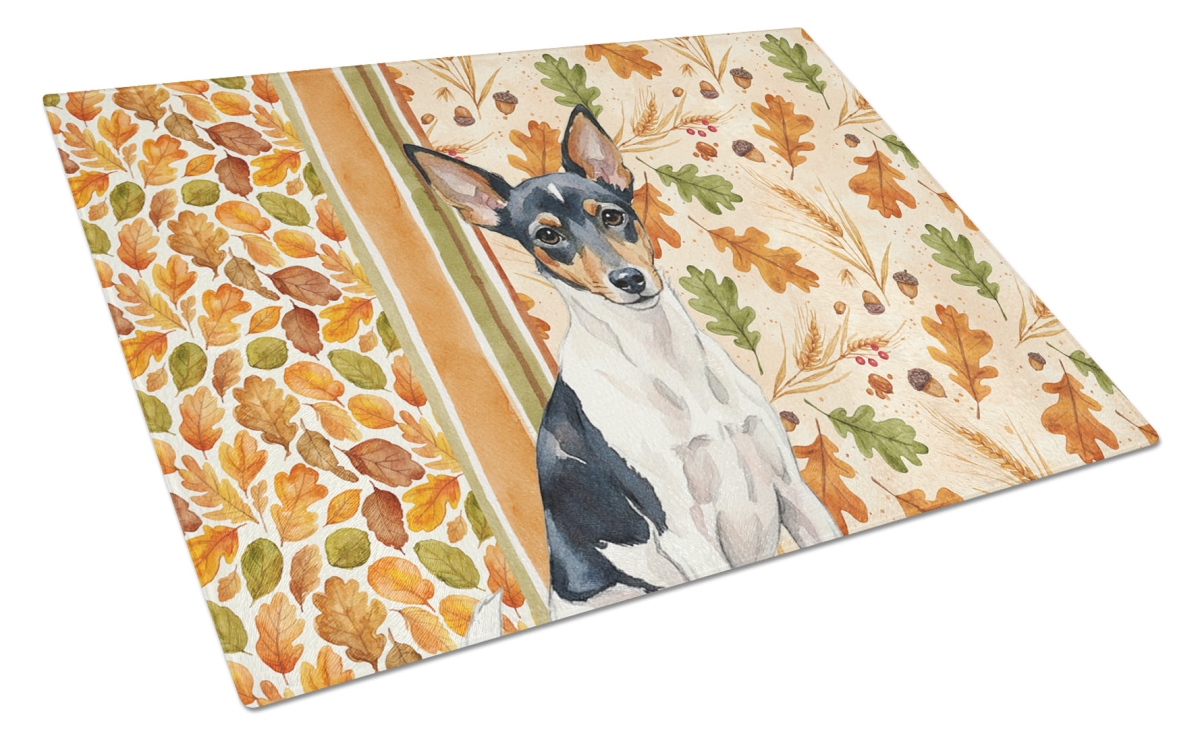 Picture of Carolines Treasures WDK8045LCB 15 x 12 in. Toy Fox Terrier Heirloom Fall Glass Cutting Board