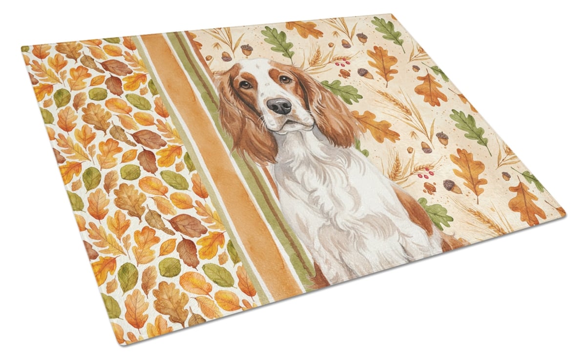 Picture of Carolines Treasures WDK8048LCB 15 x 12 in. Welsh Springer Spaniel Heirloom Fall Glass Cutting Board