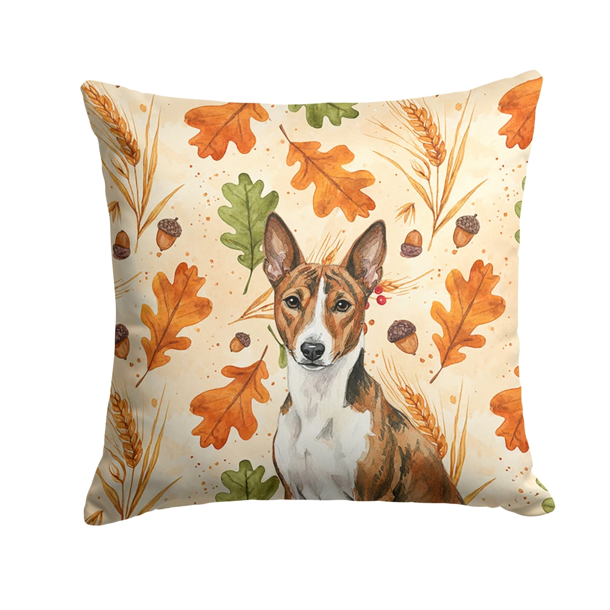 WDK7693PW1414 14 x 14 in. Brindle & White Basenji Heirloom Fall Throw Pillow