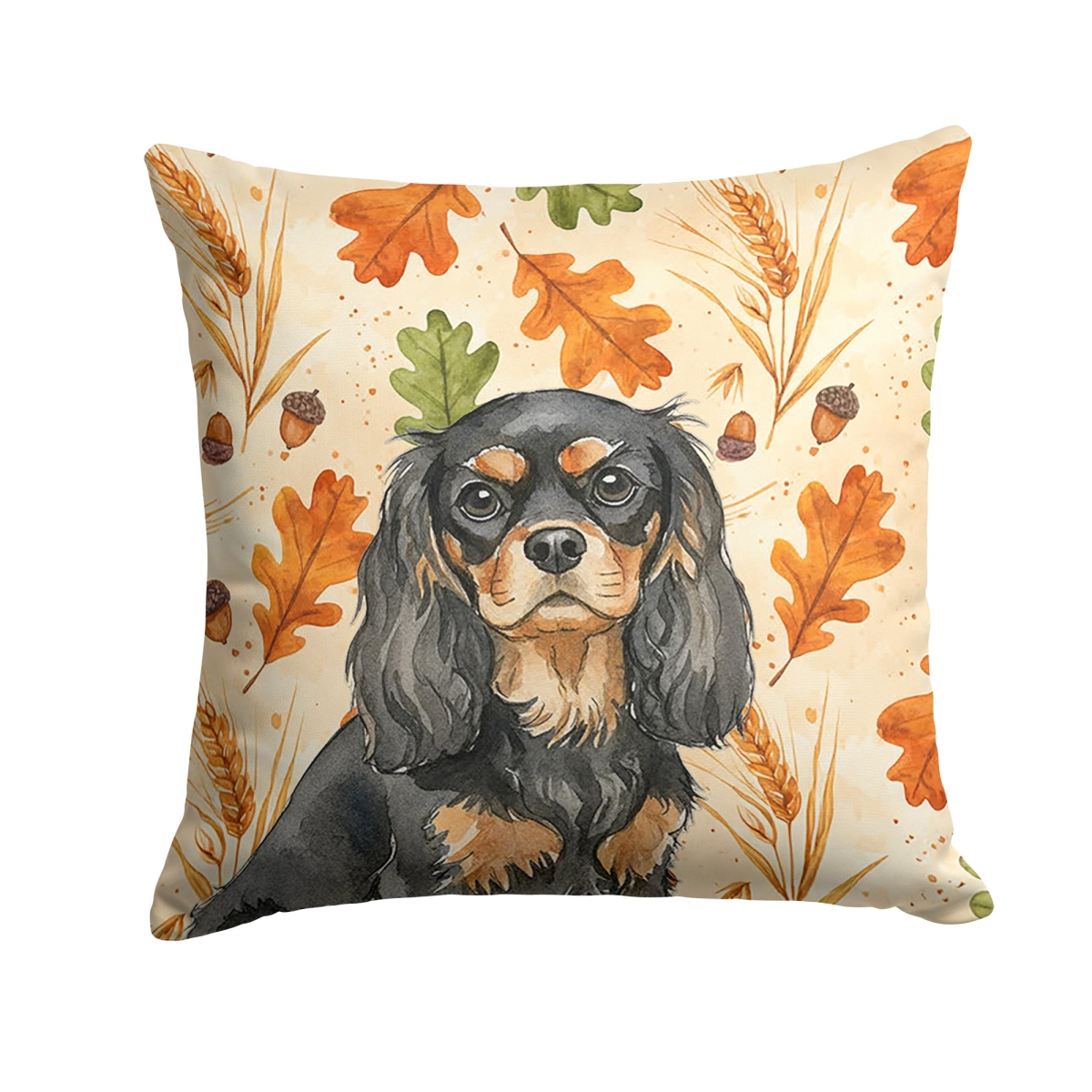 WDK7762PW1414 14 x 14 in. Black & Tan Cavalier Spaniel Heirloom Fall Throw Pillow