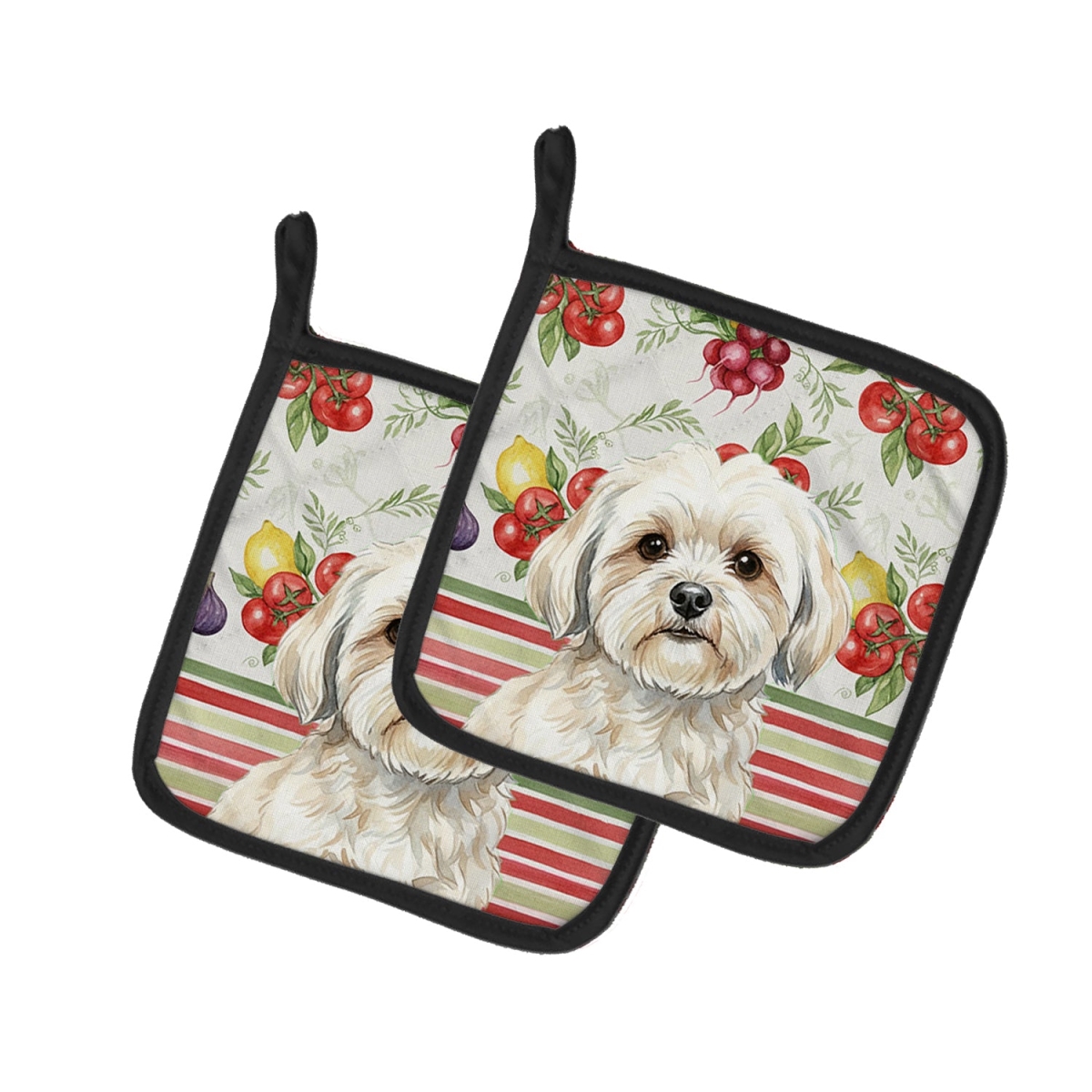 Picture of Carolines Treasures WDK8305PTHD Unisex Adult White Lhasa Apso Vegetables Pot Holders - 7.5 x 7.5 in. - Set of 2