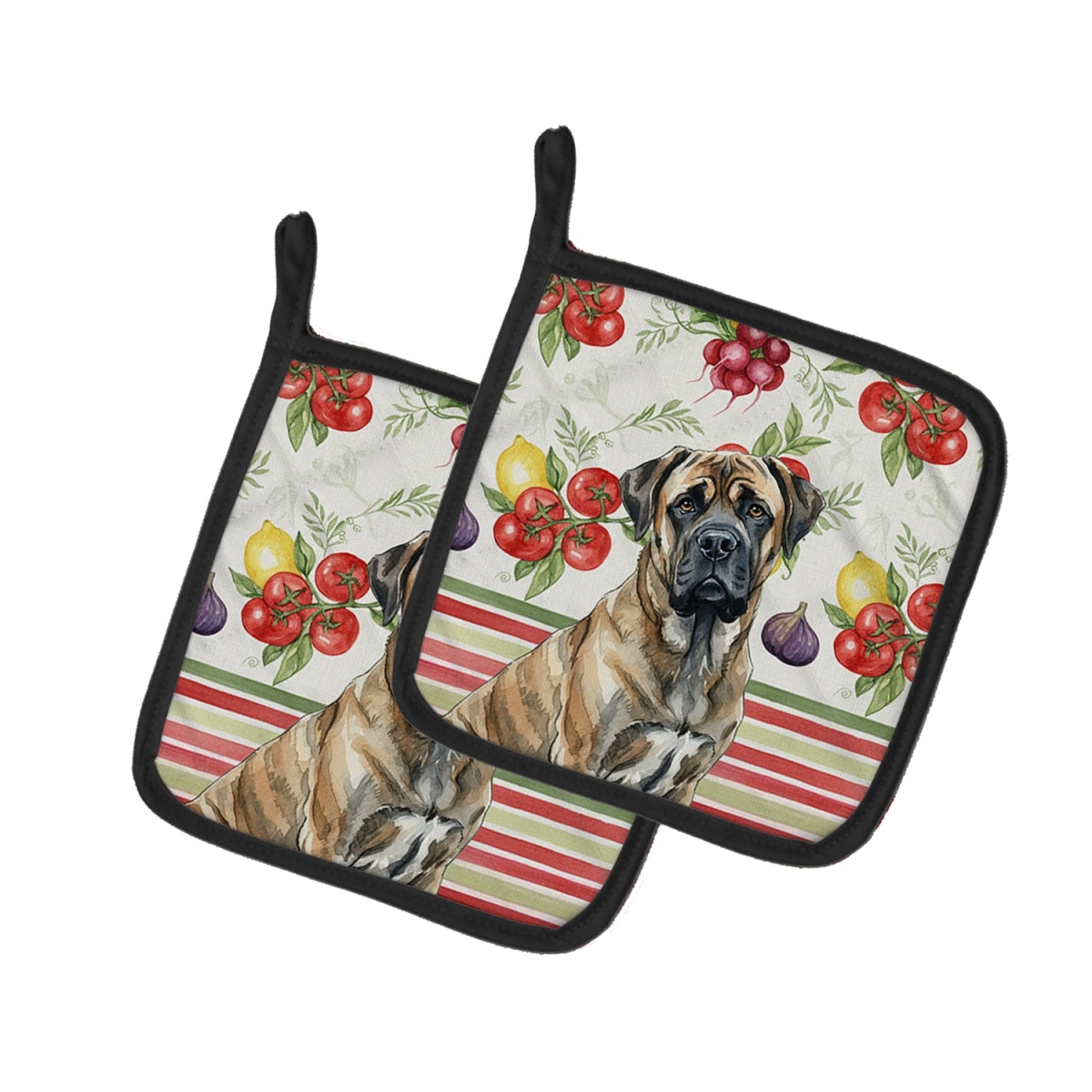 Picture of Carolines Treasures WDK8309PTHD Unisex Adult Brindle Mastiff Vegetables Pot Holders - 7.5 x 7.5 in. - Set of 2