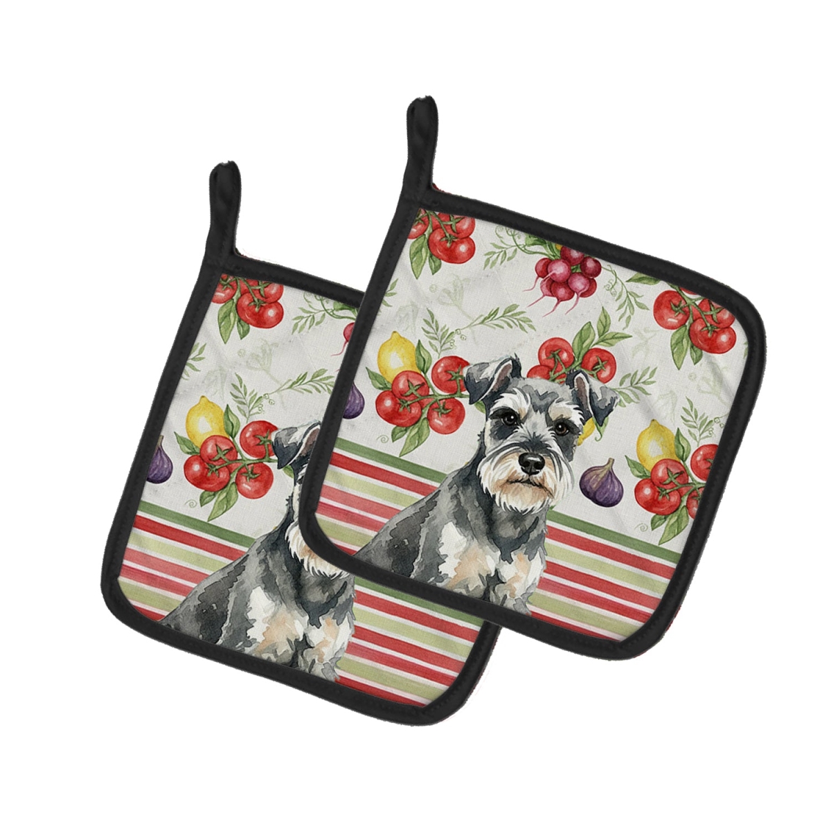 Picture of Carolines Treasures WDK8319PTHD Unisex Adult Miniature Schnauzer Vegetables Pot Holders - 7.5 x 7.5 in. - Set of 2