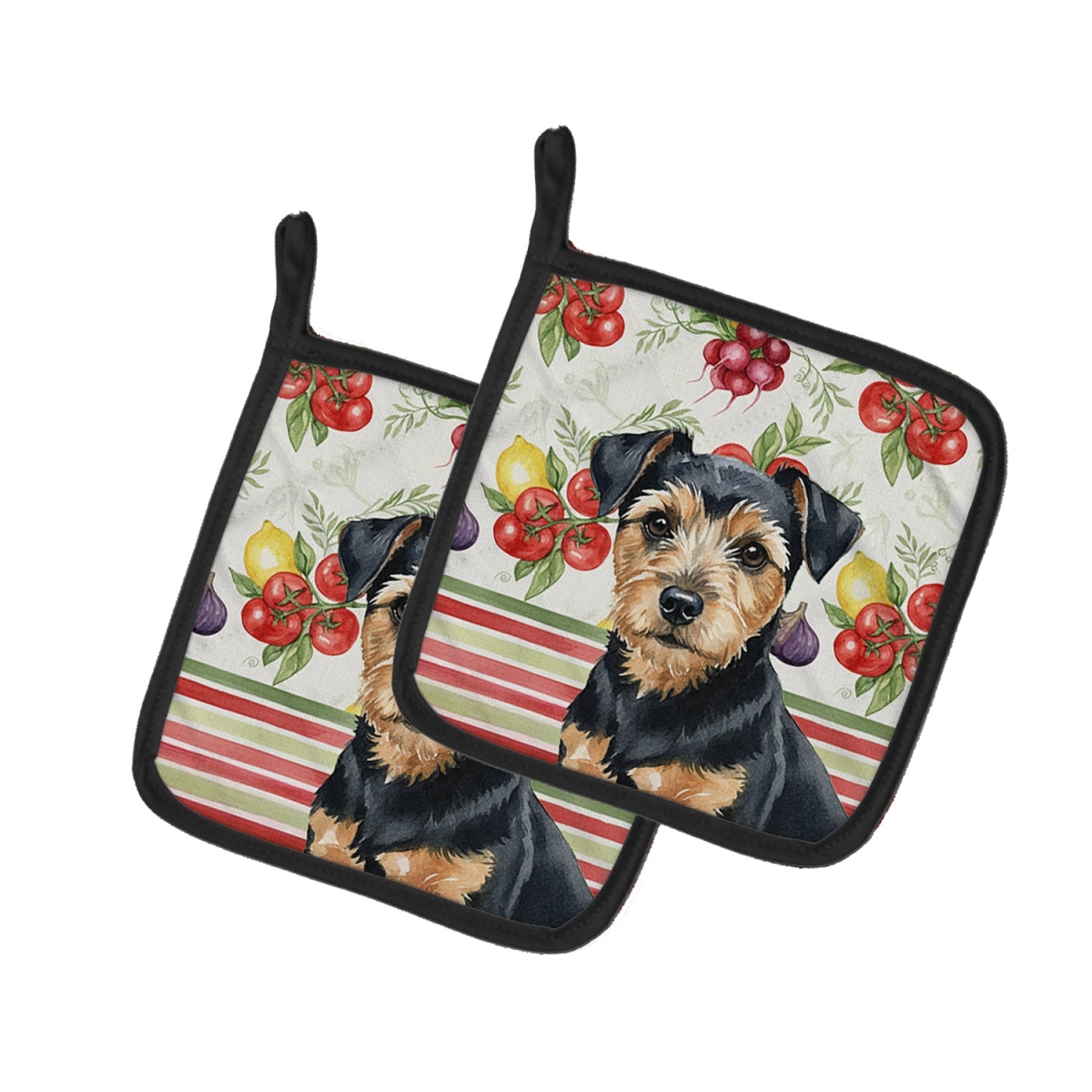 Picture of Carolines Treasures WDK8328PTHD Unisex Adult Black & Tan Norfolk Terrier Vegetables Pot Holders - 7.5 x 7.5 in. - Set of 2