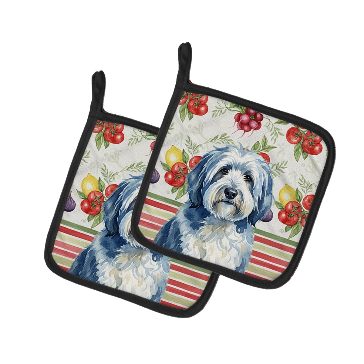 Picture of Carolines Treasures WDK8336PTHD Unisex Adult Blue & White Old English Sheepdog Vegetables Pot Holders - 7.5 x 7.5 in. - Set of 2