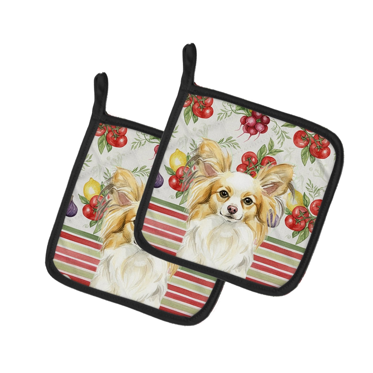 Picture of Carolines Treasures WDK8342PTHD Unisex Adult Lemon & White Papillon Vegetables Pot Holders - 7.5 x 7.5 in. - Set of 2