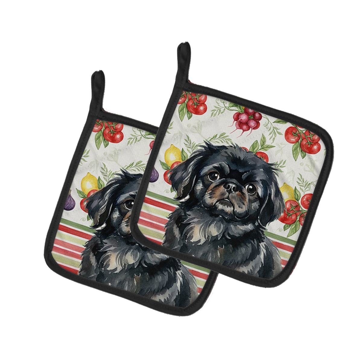 Picture of Carolines Treasures WDK8348PTHD Unisex Adult Black Pekingese Vegetables Pot Holders - 7.5 x 7.5 in. - Set of 2