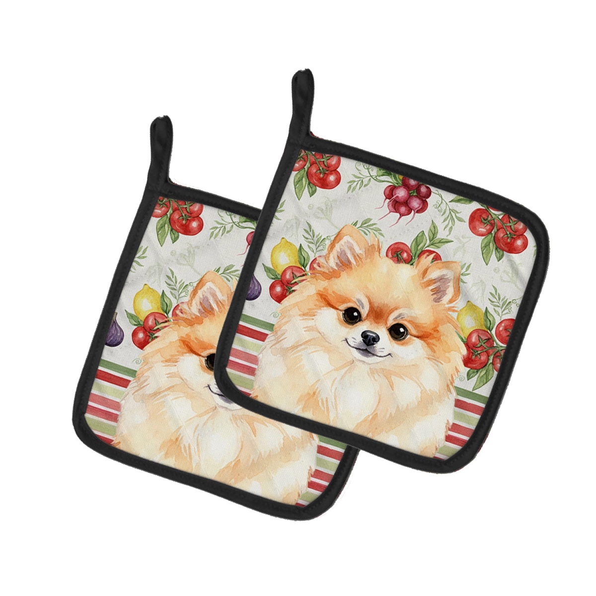 Picture of Carolines Treasures WDK8361PTHD Unisex Adult Pomeranian Vegetables Pot Holders - 7.5 x 7.5 in. - Set of 2
