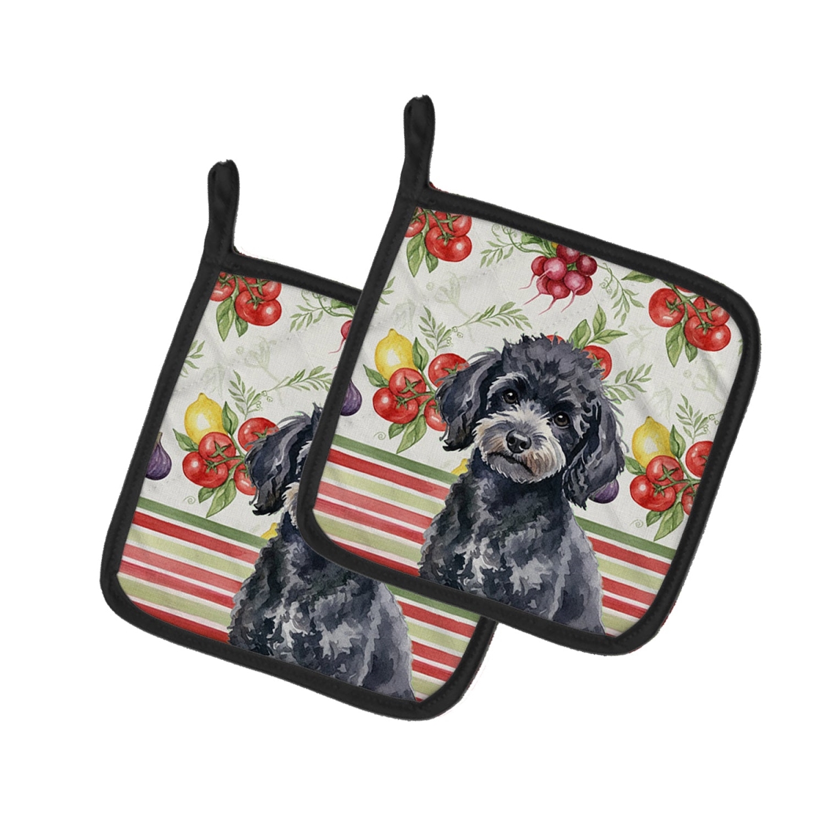 Picture of Carolines Treasures WDK8373PTHD Unisex Adult Toy Black Poodle Vegetables Pot Holders - 7.5 x 7.5 in. - Set of 2