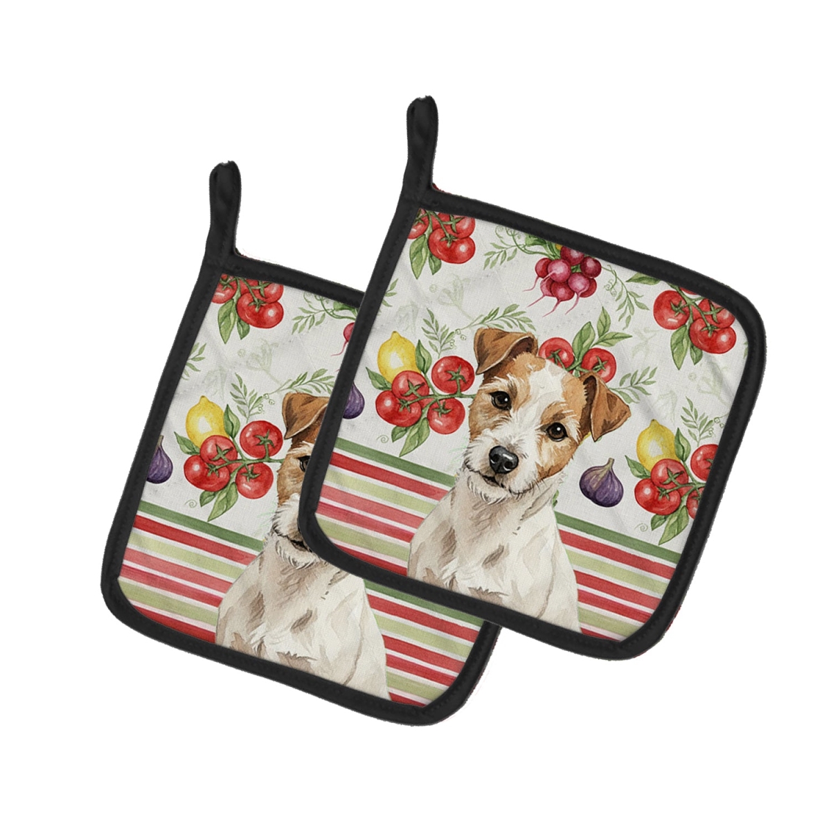 Picture of Carolines Treasures WDK8390PTHD Unisex Adult White with Tan Markings Russell Terrier Vegetables Pot Holders - 7.5 x 7.5 in. - Set of 2