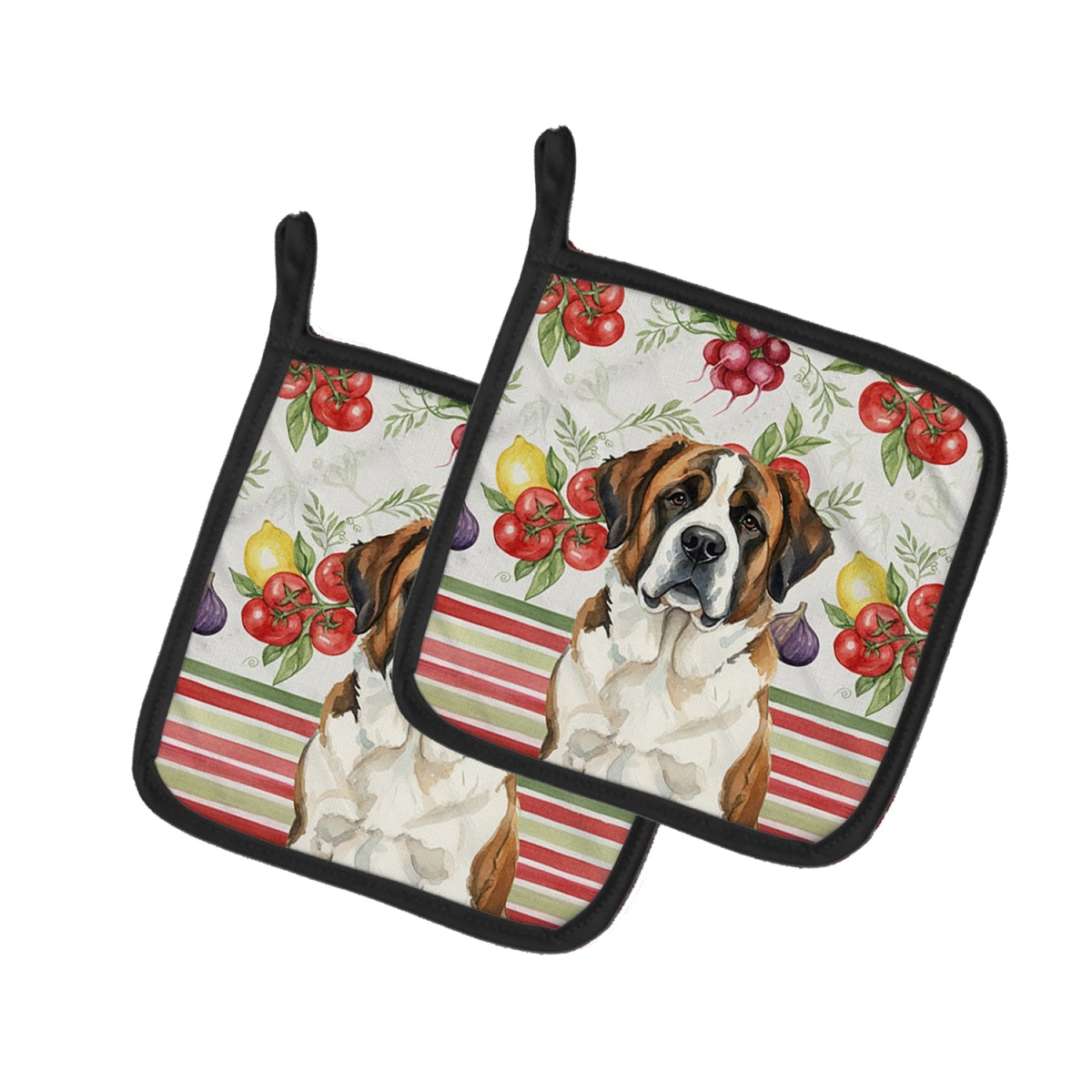 Picture of Carolines Treasures WDK8392PTHD Unisex Adult Brindle & White Saint Bernard Vegetables Pot Holders - 7.5 x 7.5 in. - Set of 2