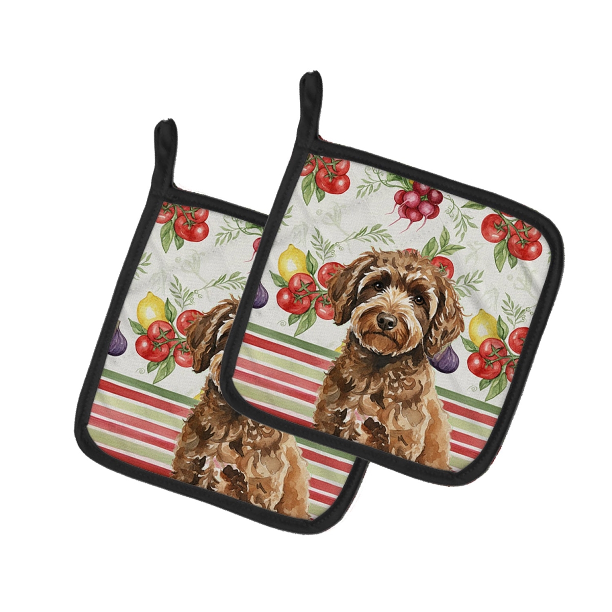 Picture of Carolines Treasures WDK8426PTHD Unisex Adult Spanish Water Dog Vegetables Pot Holders - 7.5 x 7.5 in. - Set of 2