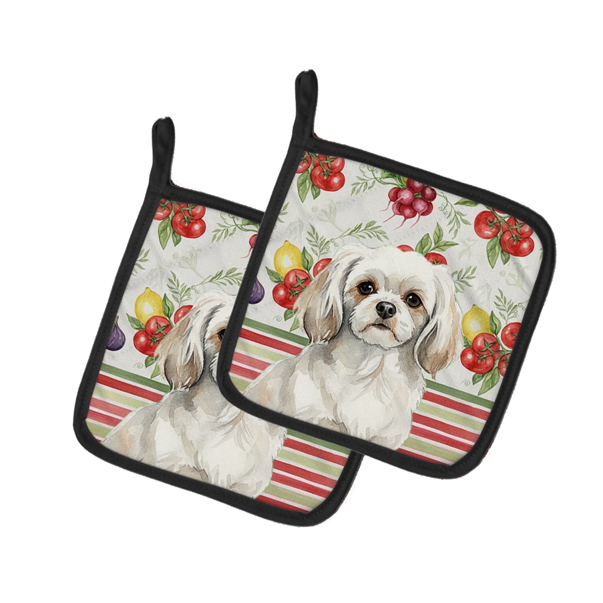 Picture of Carolines Treasures WDK8443PTHD Unisex Adult White Tibetan Spaniel Vegetables Pot Holders - 7.5 x 7.5 in. - Set of 2