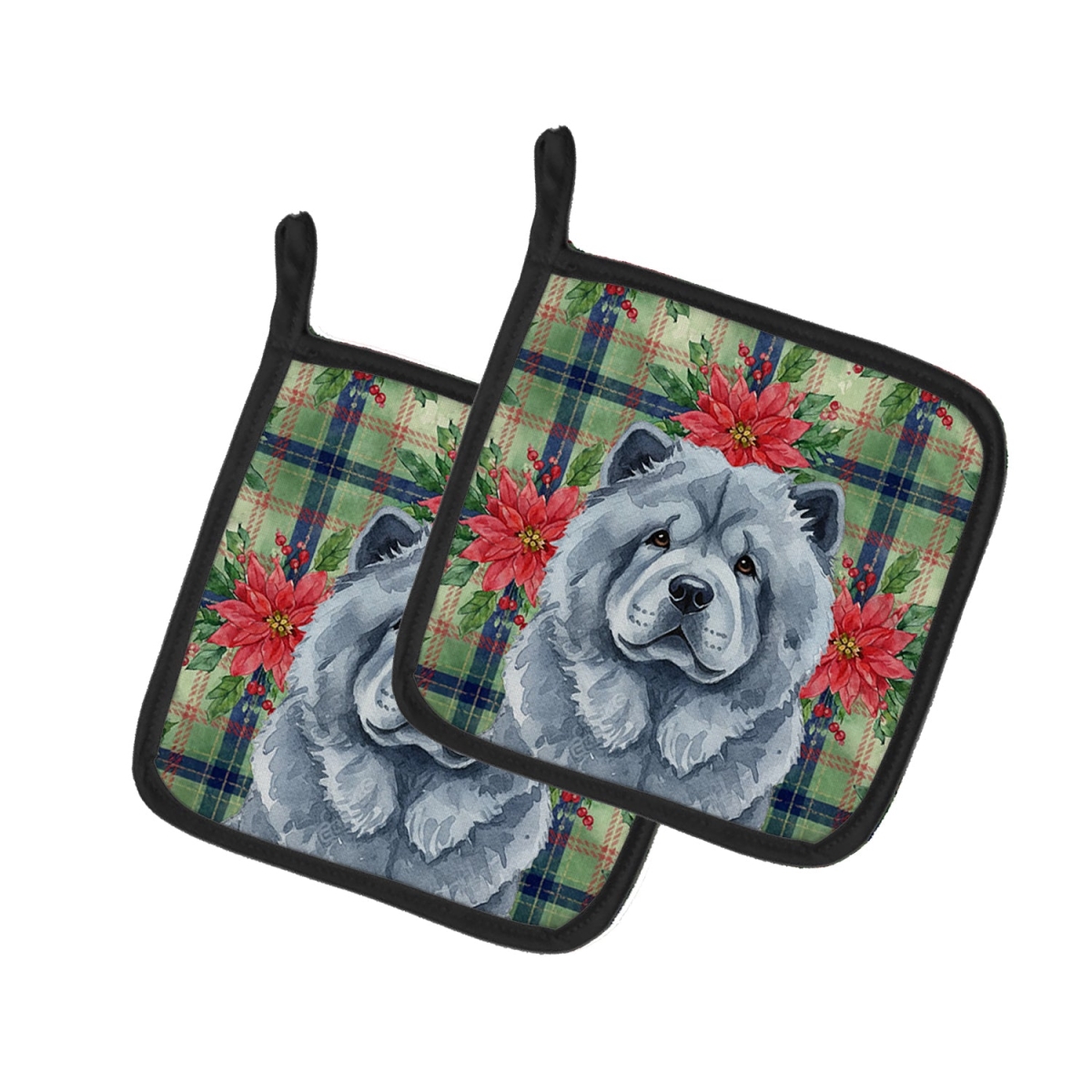 Picture of Carolines Treasures WDK8578PTHD Unisex Adult Blue Chow Chow Christmas Poinsettias Pot Holders - 7.5 x 7.5 in. - Set of 2