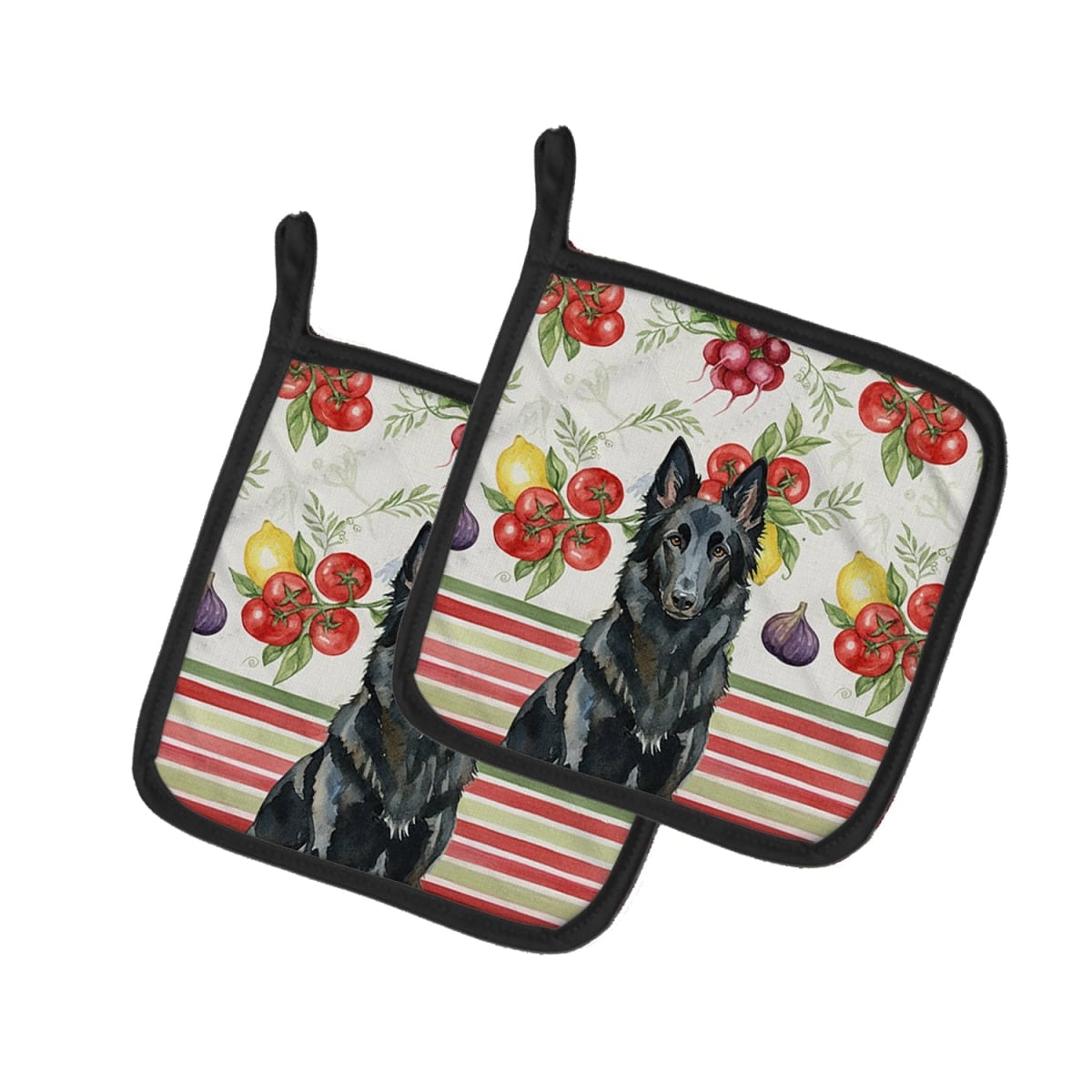 Picture of Carolines Treasures WDK8110PTHD Unisex Adult Belgian Sheepdog Groenendael Vegetables Pot Holders - 7.5 x 7.5 in. - Set of 2