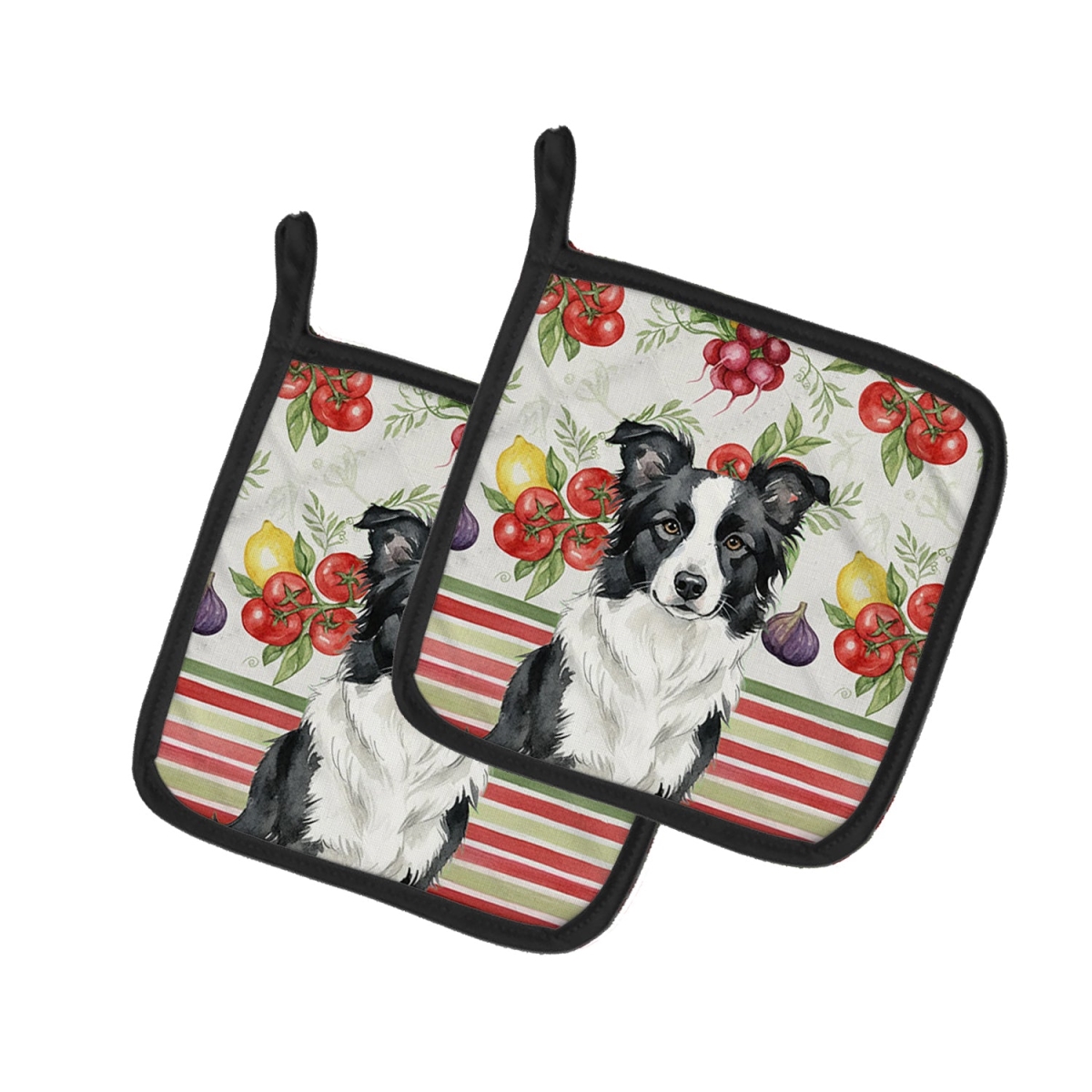 Picture of Carolines Treasures WDK8123PTHD Unisex Adult Border Collie Vegetables Pot Holders - 7.5 x 7.5 in. - Set of 2
