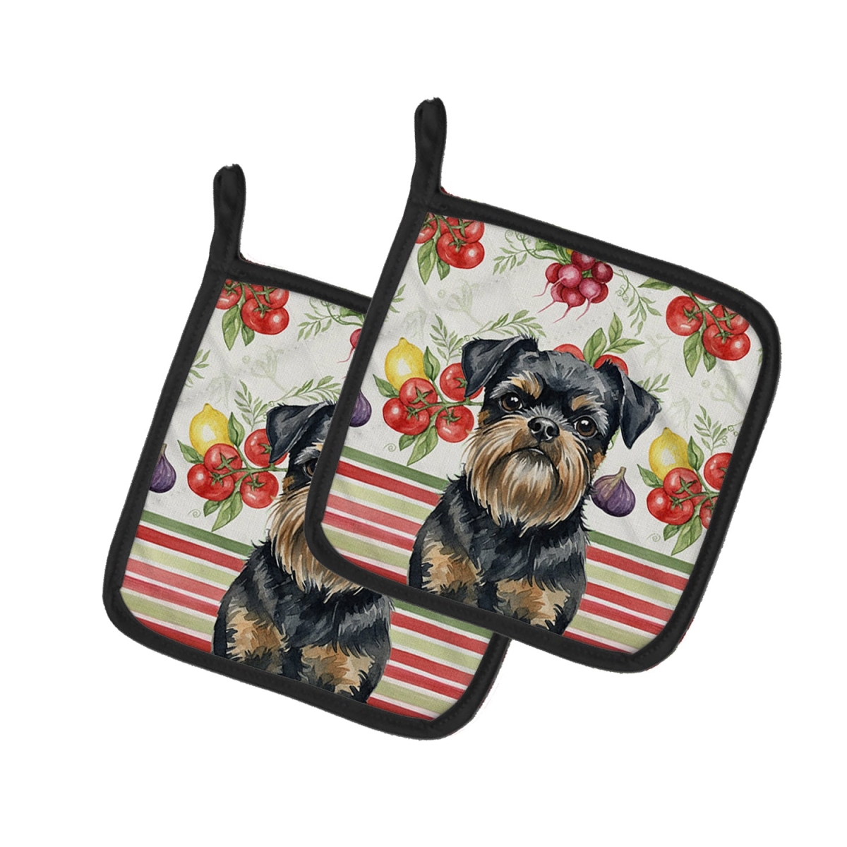 Picture of Carolines Treasures WDK8147PTHD Unisex Adult Black & Tan Brussels Griffon Vegetables Pot Holders - 7.5 x 7.5 in. - Set of 2