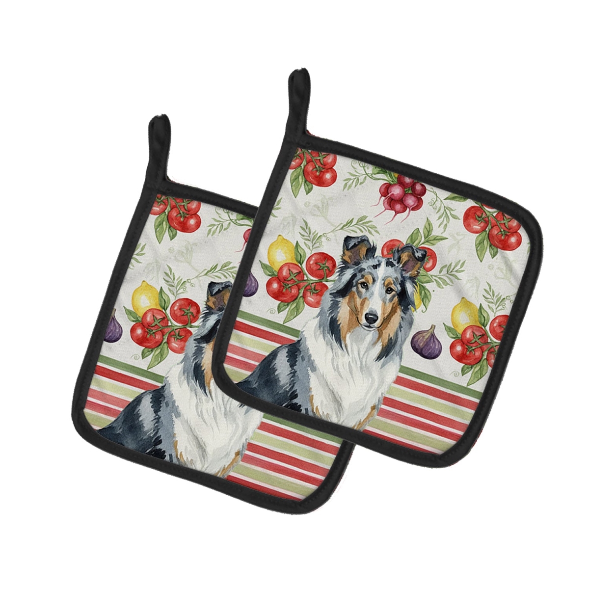 Picture of Carolines Treasures WDK8185PTHD Unisex Adult Blue Merle Collie Vegetables Pot Holders - 7.5 x 7.5 in. - Set of 2