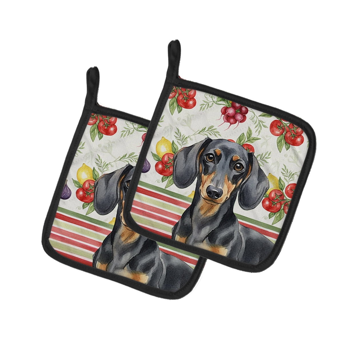 Picture of Carolines Treasures WDK8191PTHD Unisex Adult Black & Tan Dachshund Vegetables Pot Holders - 7.5 x 7.5 in. - Set of 2