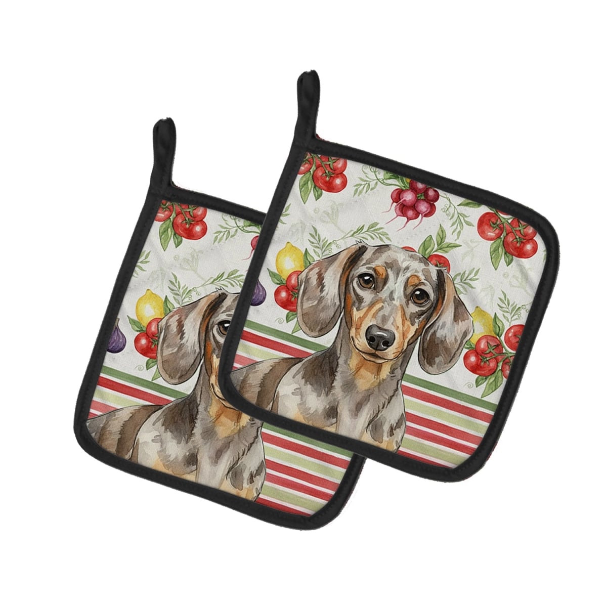 Picture of Carolines Treasures WDK8194PTHD Unisex Adult Dapple Dachshund Vegetables Pot Holders - 7.5 x 7.5 in. - Set of 2