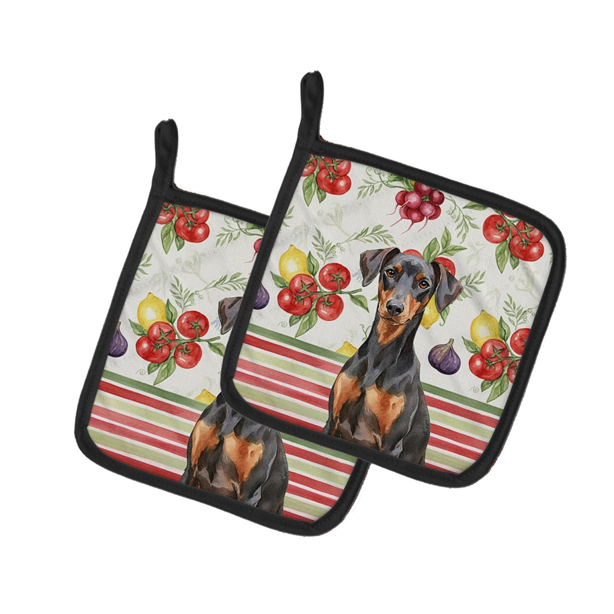 Picture of Carolines Treasures WDK8242PTHD Unisex Adult German Pinscher Vegetables Pot Holders - 7.5 x 7.5 in. - Set of 2