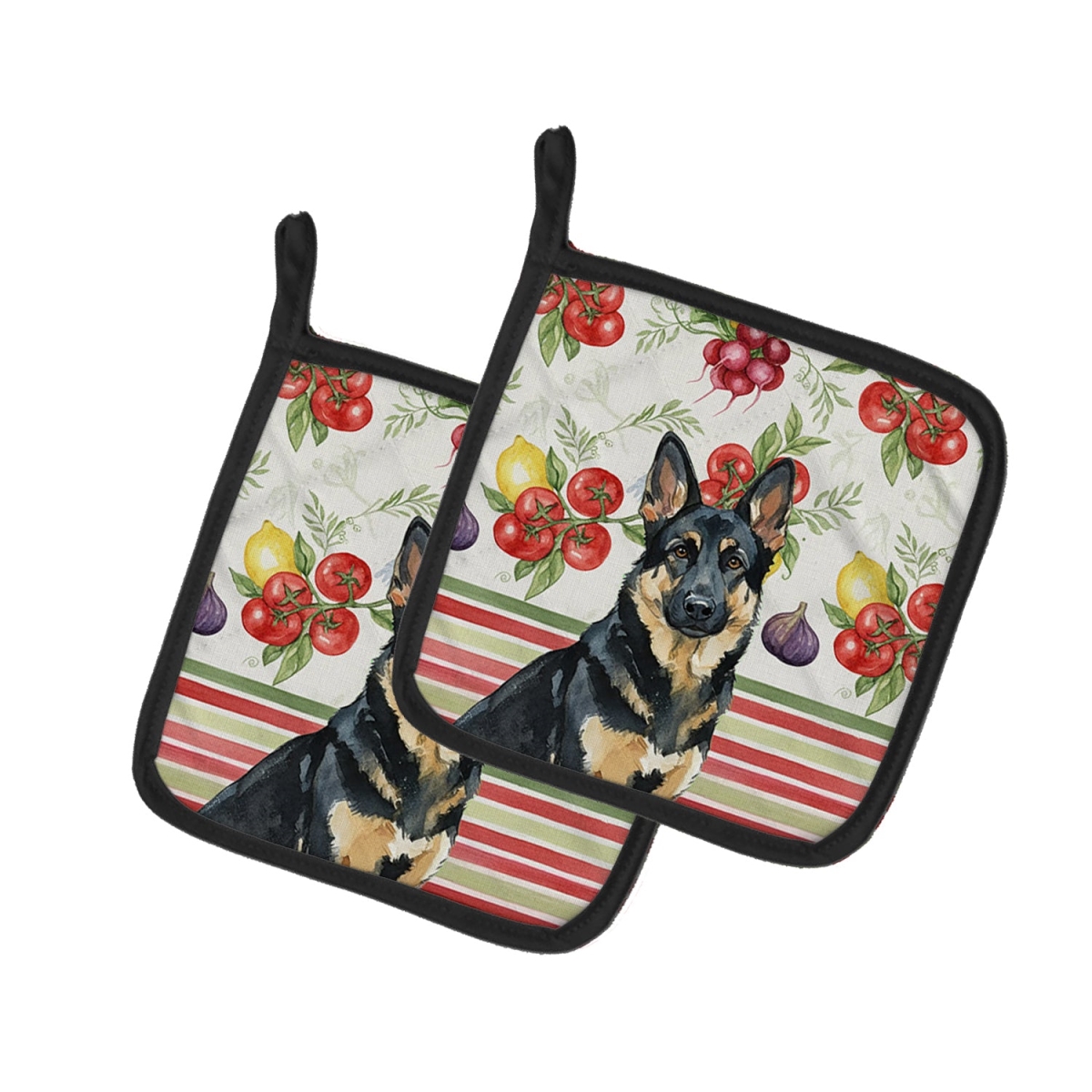 Picture of Carolines Treasures WDK8244PTHD Unisex Adult Black & Tan German Shepherd Vegetables Pot Holders - 7.5 x 7.5 in. - Set of 2