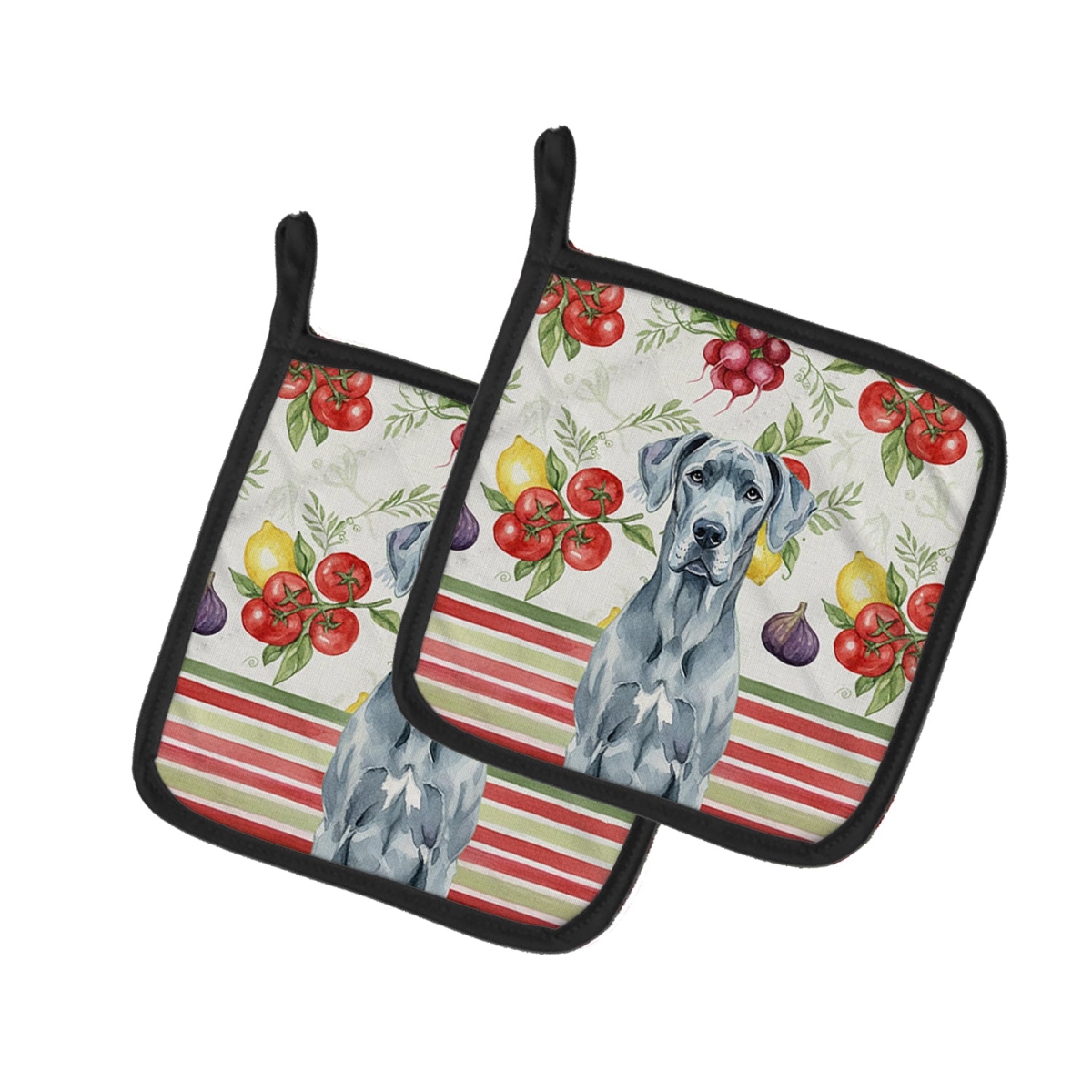 Picture of Carolines Treasures WDK8254PTHD Unisex Adult Blue Great Dane Vegetables Pot Holders - 7.5 x 7.5 in. - Set of 2