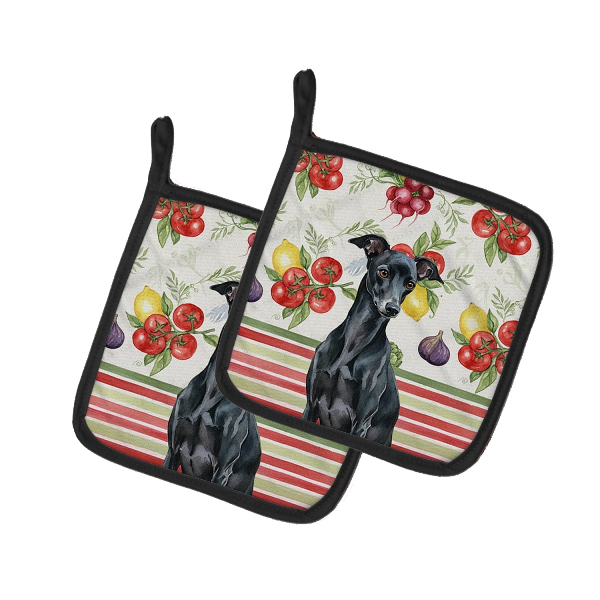 Picture of Carolines Treasures WDK8277PTHD Unisex Adult Black Italian Greyhound Vegetables Pot Holders - 7.5 x 7.5 in. - Set of 2