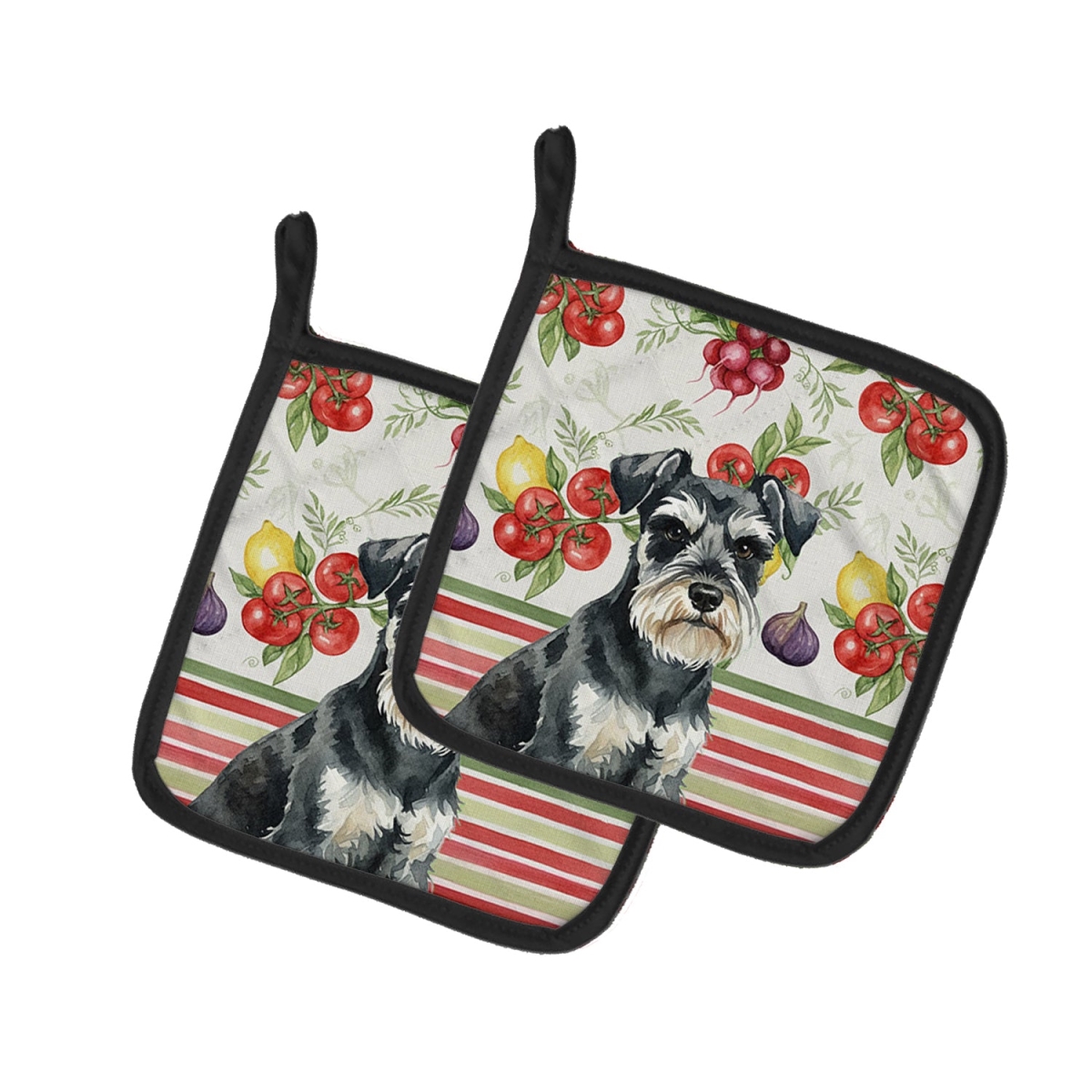 Picture of Carolines Treasures WDK8317PTHD Unisex Adult Black & Silver Miniature Schnauzer Vegetables Pot Holders - 7.5 x 7.5 in. - Set of 2