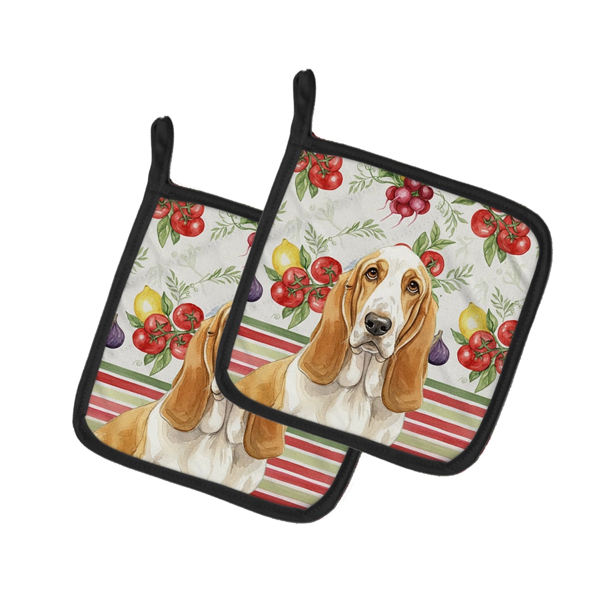 Picture of Carolines Treasures WDK8096PTHD Unisex Adult Lemon & White Basset Hound Vegetables Pot Holders - 7.5 x 7.5 in. - Set of 2