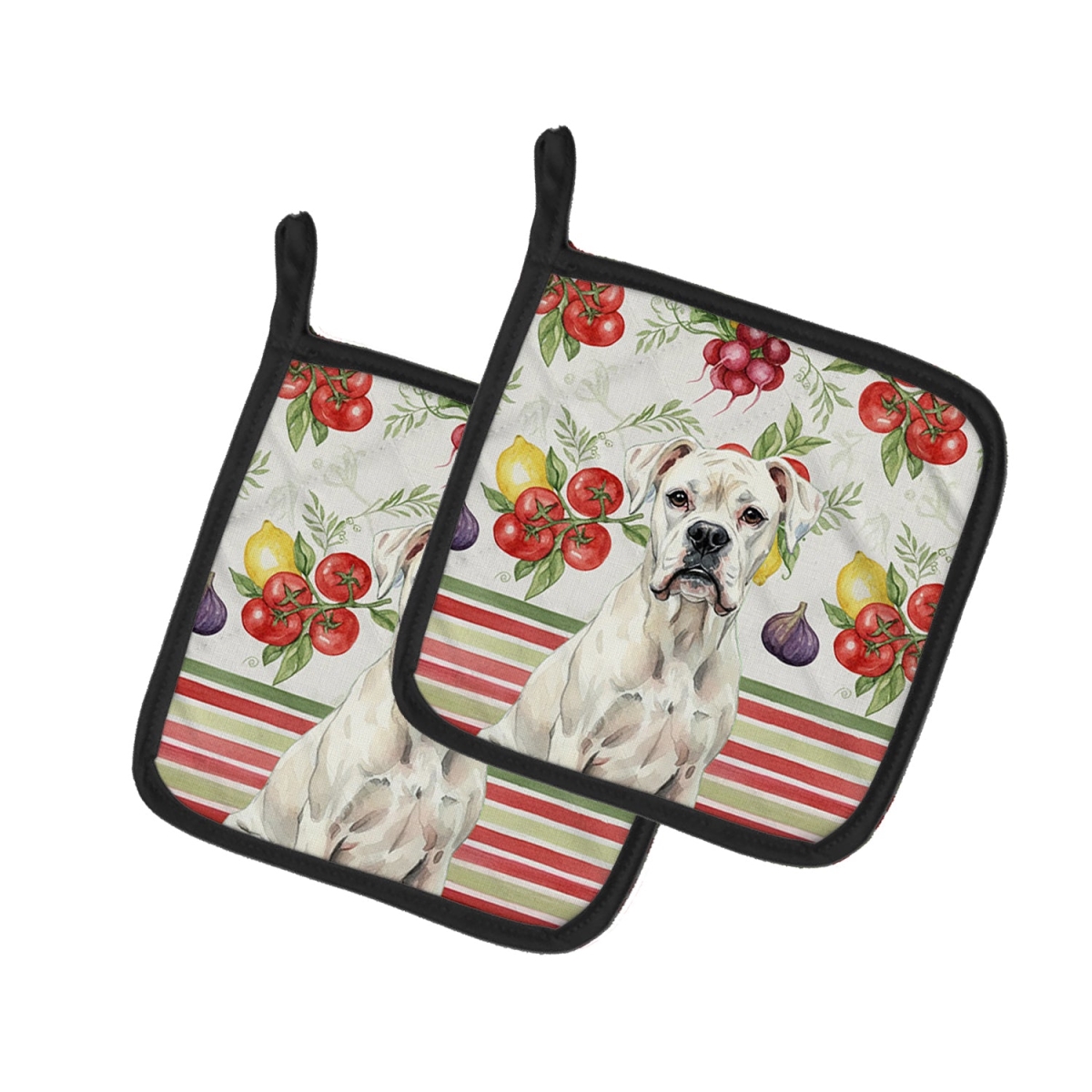 Picture of Carolines Treasures WDK8137PTHD Unisex Adult White Boxer Vegetables Pot Holders - 7.5 x 7.5 in. - Set of 2