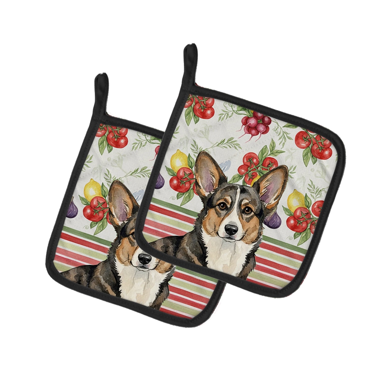 Picture of Carolines Treasures WDK8160PTHD Unisex Adult Brindle Cardigan Welsh Corgi Vegetables Pot Holders - 7.5 x 7.5 in. - Set of 2