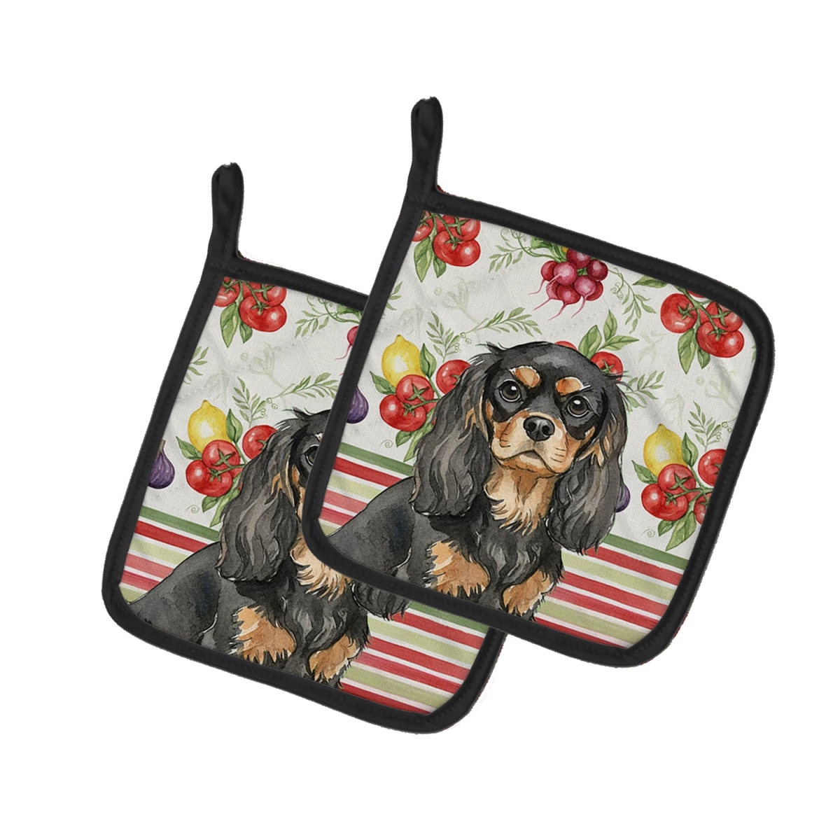 Picture of Carolines Treasures WDK8162PTHD Unisex Adult Black & Tan Cavalier Spaniel Vegetables Pot Holders - 7.5 x 7.5 in. - Set of 2