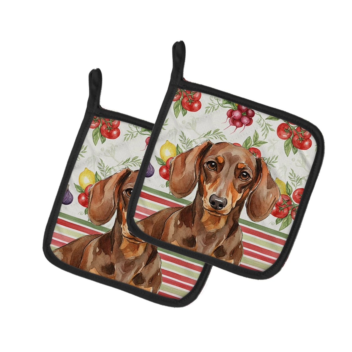Picture of Carolines Treasures WDK8192PTHD Unisex Adult Chocolate & Tan Dachshund Vegetables Pot Holders - 7.5 x 7.5 in. - Set of 2