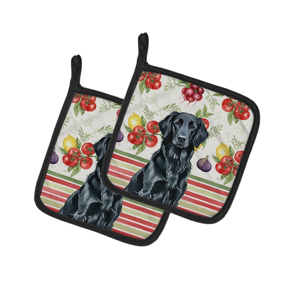 Picture of Carolines Treasures WDK8238PTHD Unisex Adult Black Flat-Coated Retriever Vegetables Pot Holders - 7.5 x 7.5 in. - Set of 2