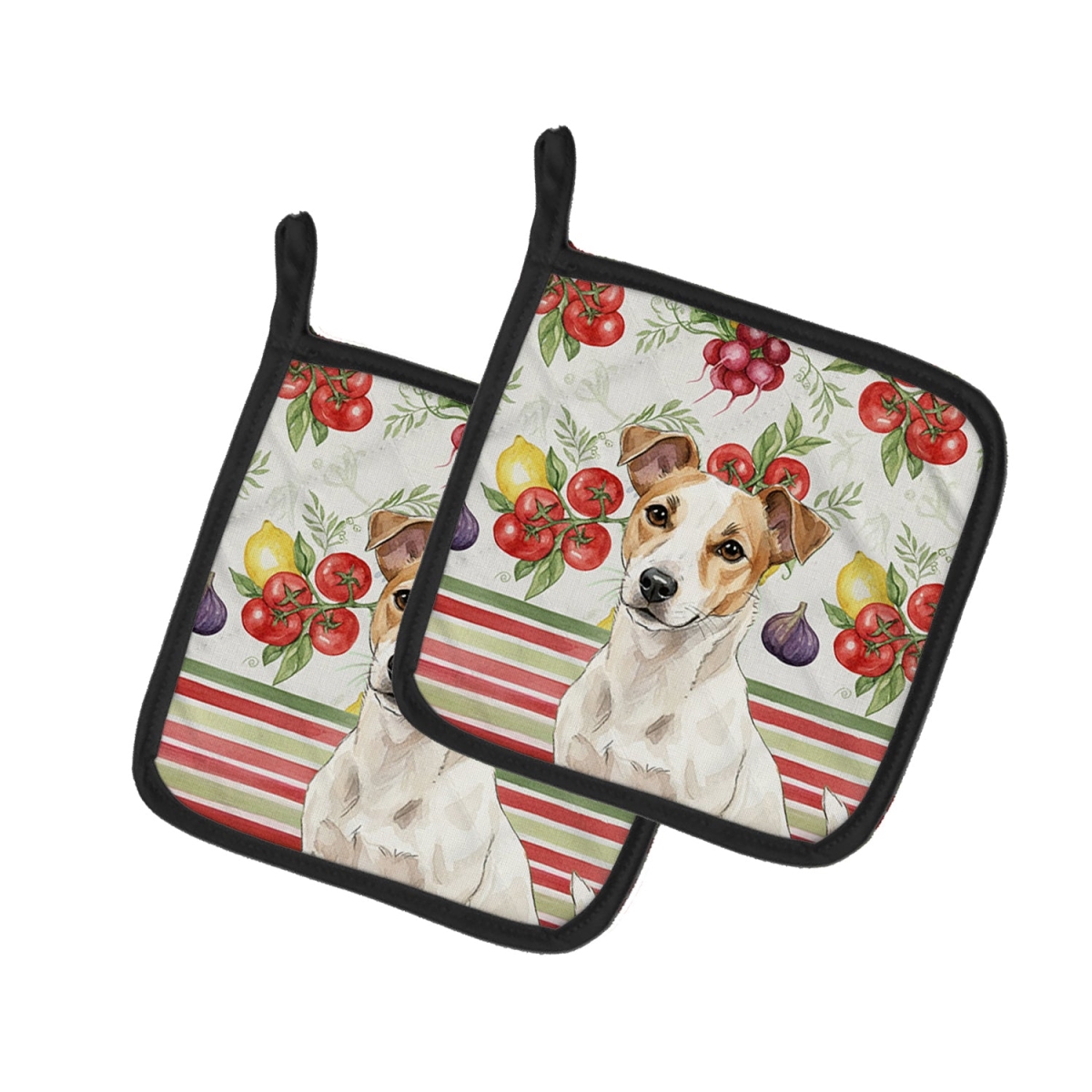 Picture of Carolines Treasures WDK8283PTHD Unisex Adult White & Tan Jack Russell Terrier Vegetables Pot Holders - 7.5 x 7.5 in. - Set of 2