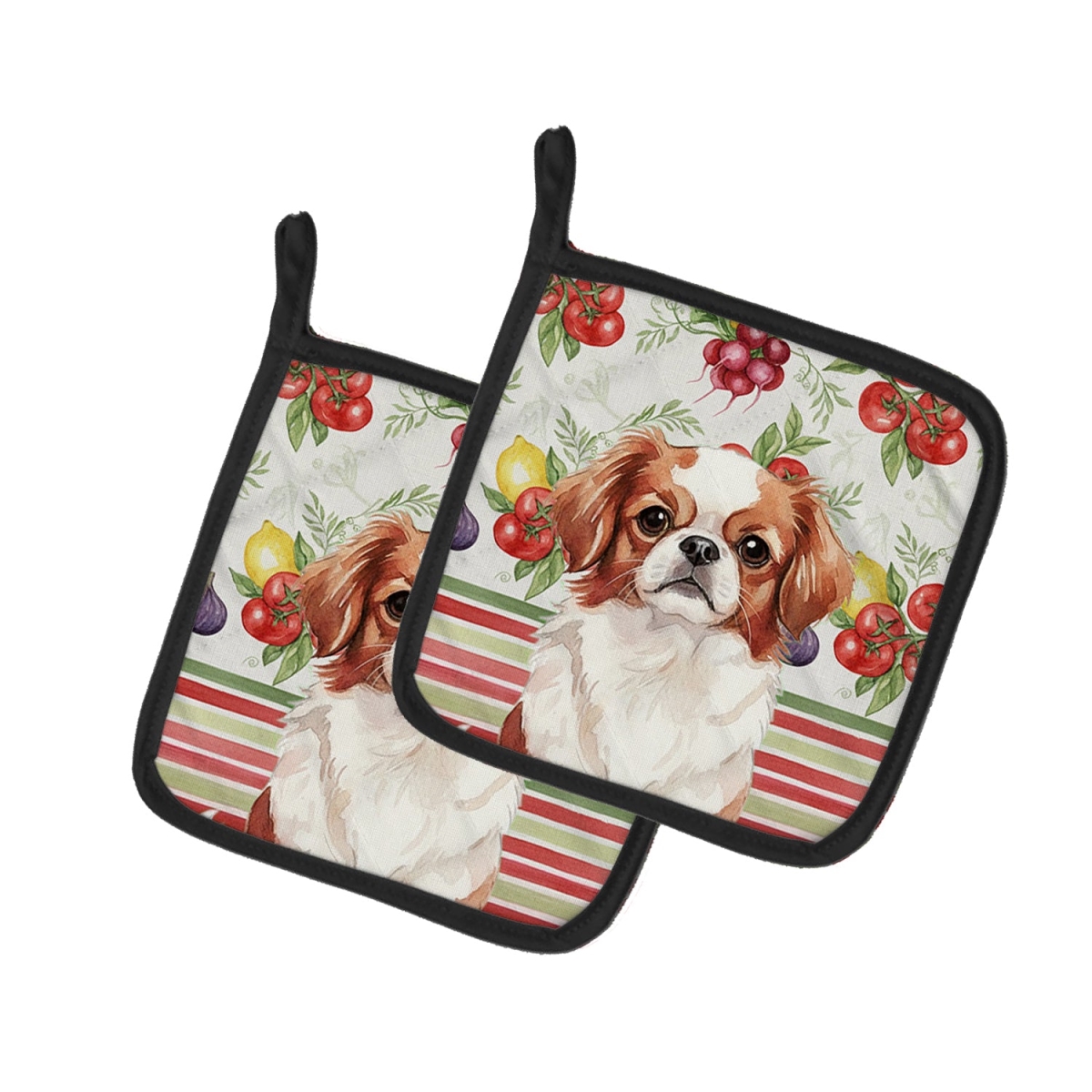 Picture of Carolines Treasures WDK8286PTHD Unisex Adult Red & White Japanese Chin Vegetables Pot Holders - 7.5 x 7.5 in. - Set of 2