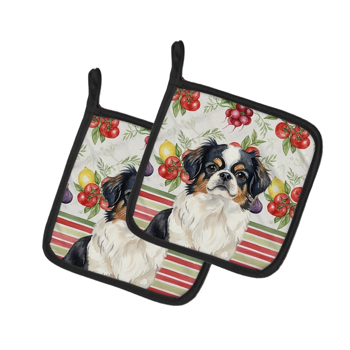 Picture of Carolines Treasures WDK8287PTHD Unisex Adult Tricolor Japanese Chin Vegetables Pot Holders - 7.5 x 7.5 in. - Set of 2
