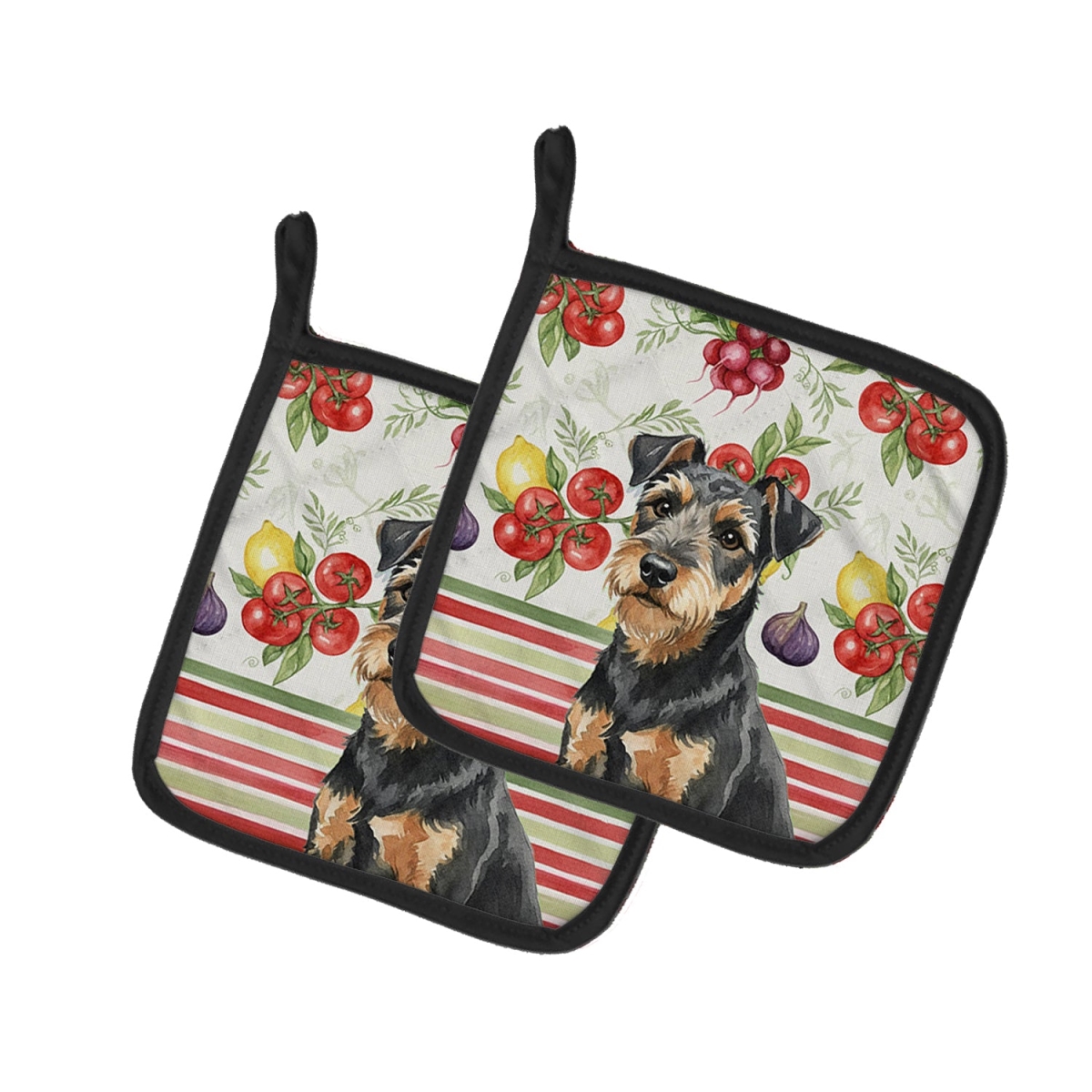 Picture of Carolines Treasures WDK8296PTHD Unisex Adult Black & Tan Lakeland Terrier Vegetables Pot Holders - 7.5 x 7.5 in. - Set of 2