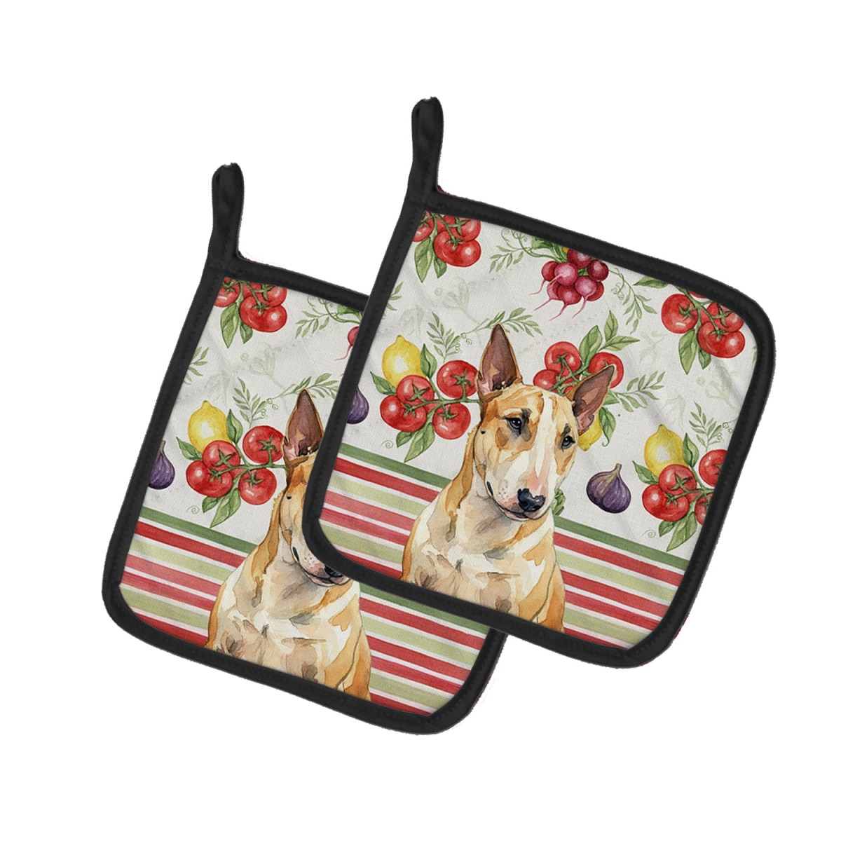 Picture of Carolines Treasures WDK8311PTHD Unisex Adult Miniature Bull Terrier Vegetables Pot Holders - 7.5 x 7.5 in. - Set of 2
