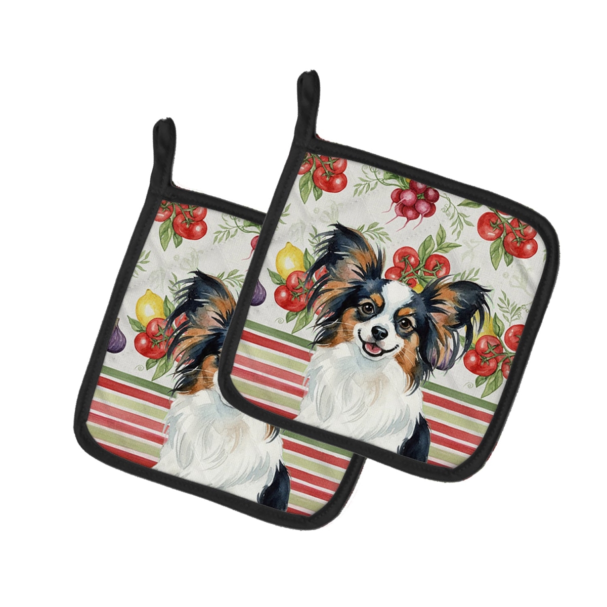 Picture of Carolines Treasures WDK8343PTHD Unisex Adult Tricolor Papillon Vegetables Pot Holders - 7.5 x 7.5 in. - Set of 2