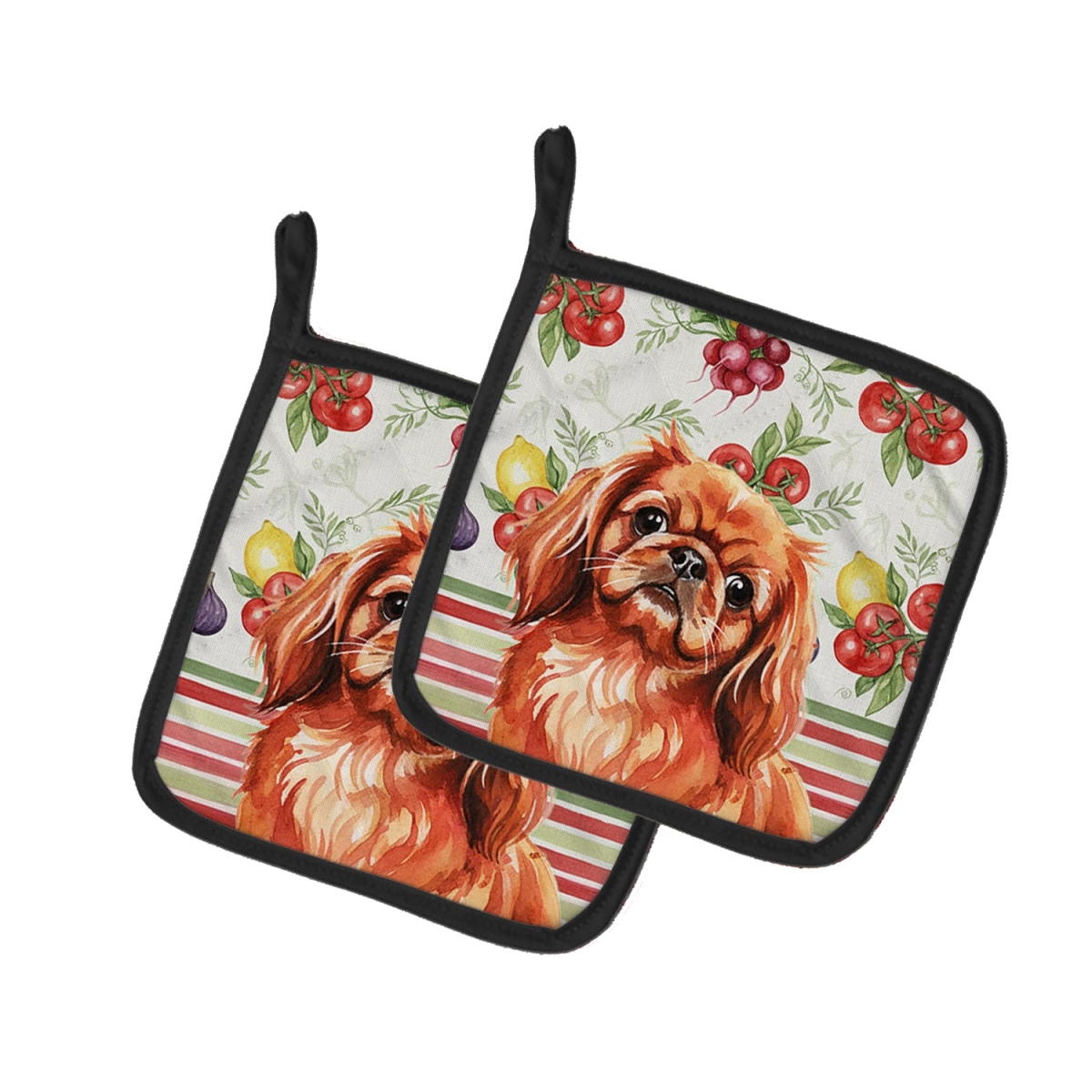 Picture of Carolines Treasures WDK8351PTHD Unisex Adult Red Pekingese Vegetables Pot Holders - 7.5 x 7.5 in. - Set of 2