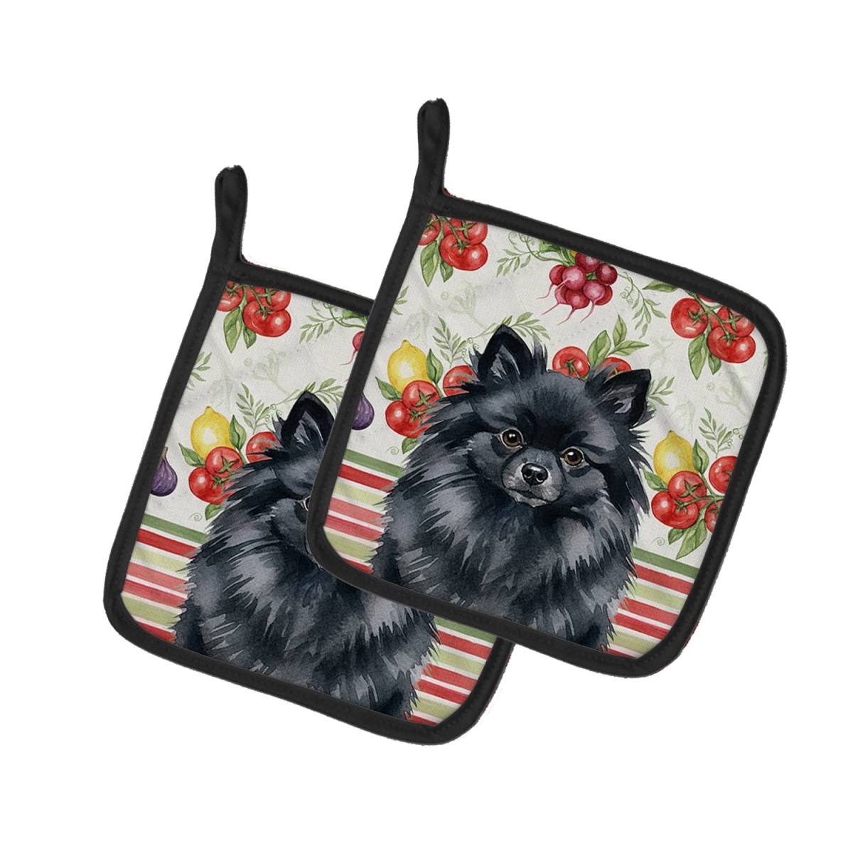 Picture of Carolines Treasures WDK8359PTHD Unisex Adult Black Pomeranian Vegetables Pot Holders - 7.5 x 7.5 in. - Set of 2