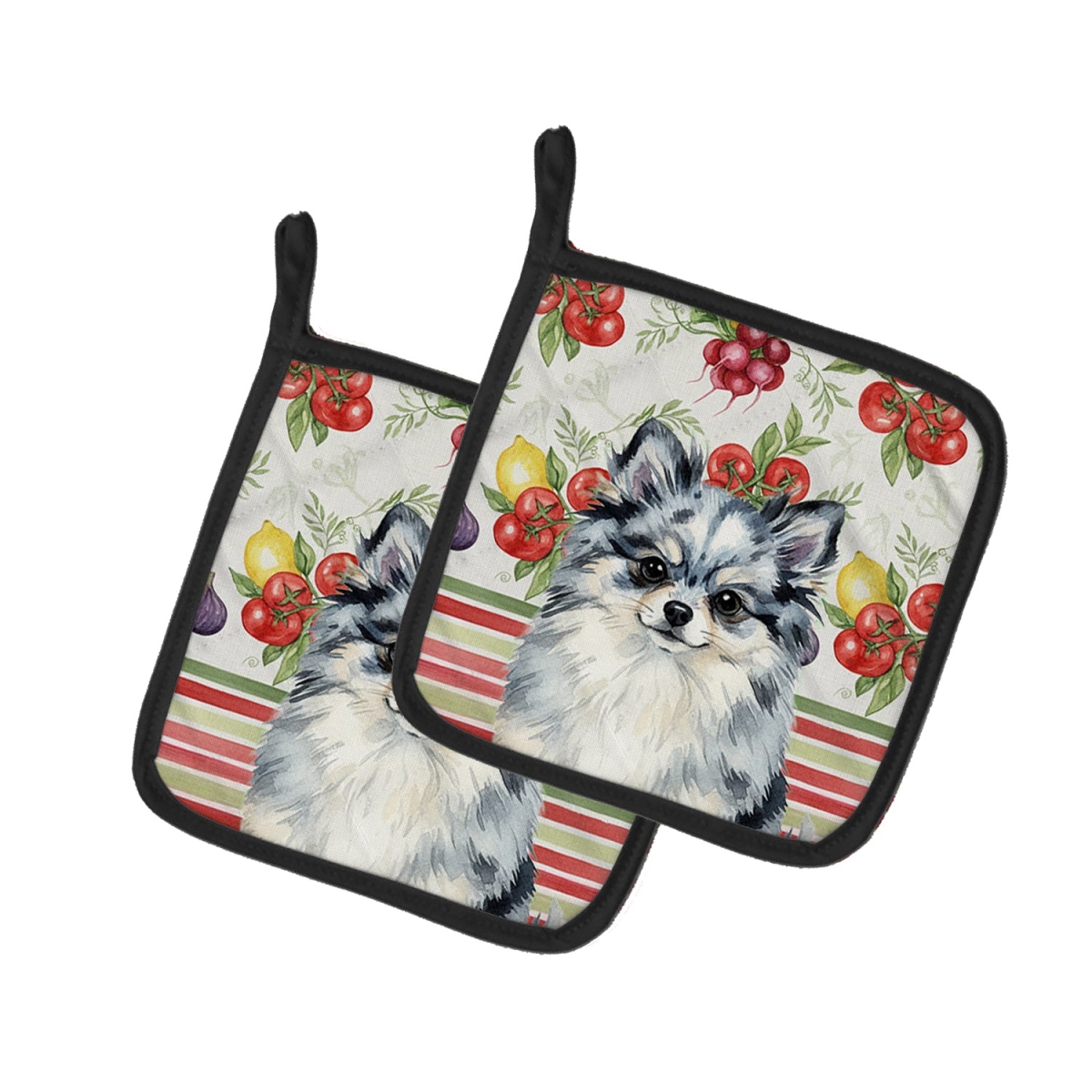 Picture of Carolines Treasures WDK8360PTHD Unisex Adult Blue Merle Pomeranian Vegetables Pot Holders - 7.5 x 7.5 in. - Set of 2