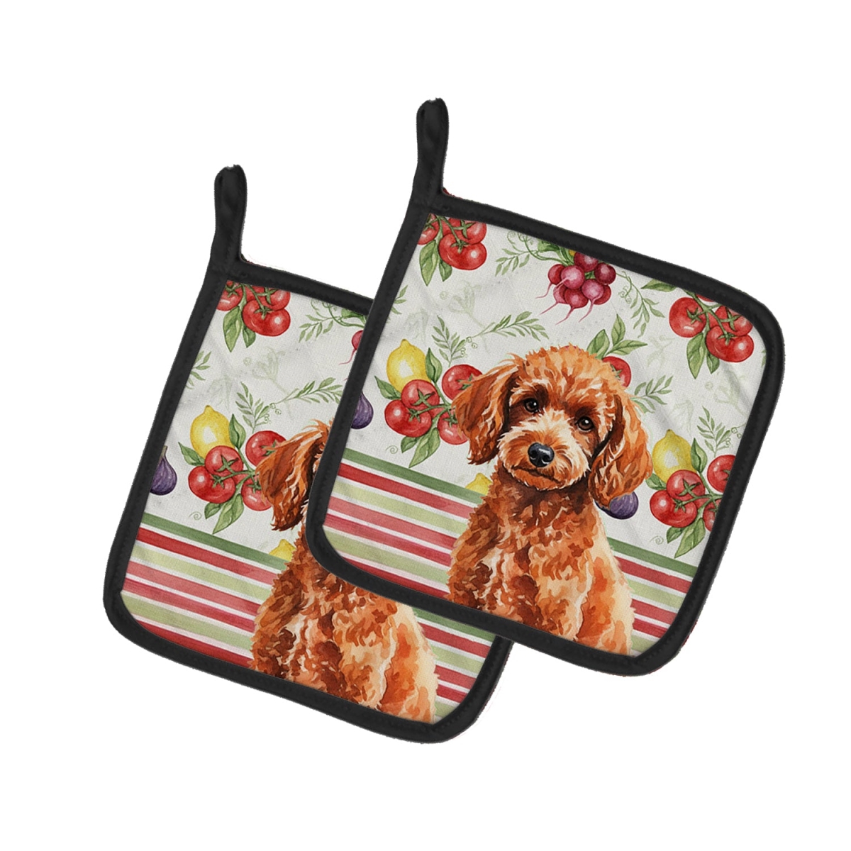 Picture of Carolines Treasures WDK8375PTHD Unisex Adult Toy Red Poodle Vegetables Pot Holders - 7.5 x 7.5 in. - Set of 2
