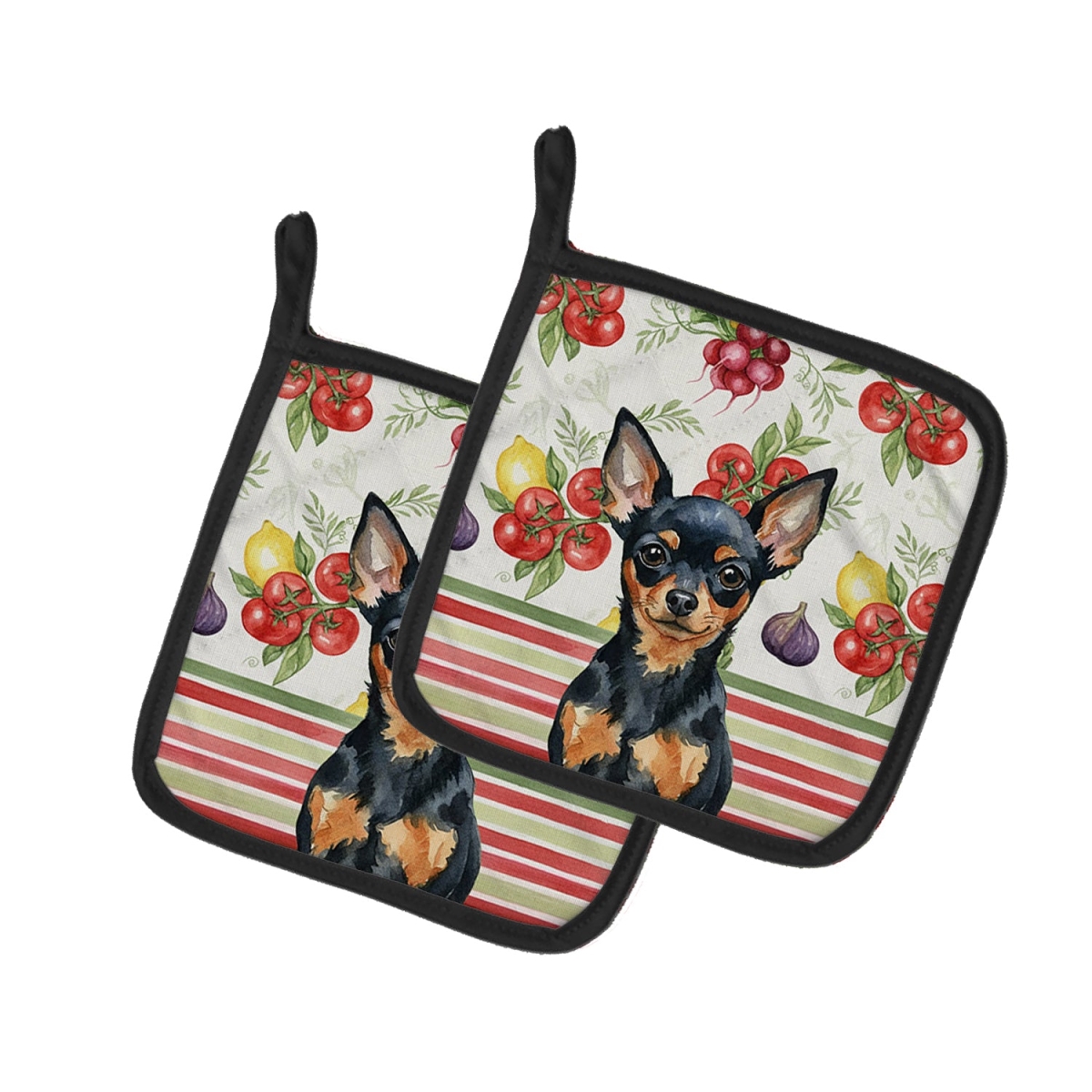 Picture of Carolines Treasures WDK8391PTHD Unisex Adult Black & Tan Russian Toy Vegetables Pot Holders - 7.5 x 7.5 in. - Set of 2