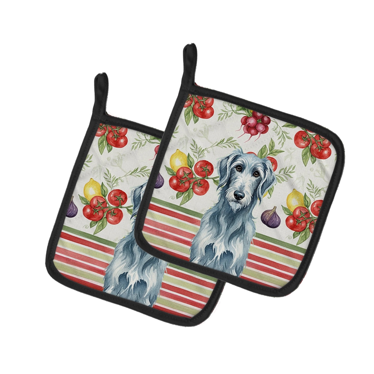 Picture of Carolines Treasures WDK8402PTHD Unisex Adult Blue-Gray Scottish Deerhound Vegetables Pot Holders - 7.5 x 7.5 in. - Set of 2